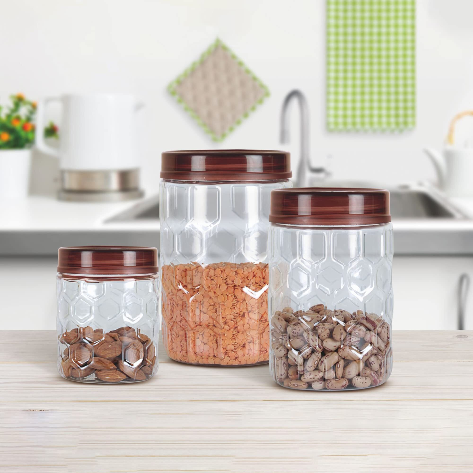 Milton Hexa Airtight Containers For Kitchen Storage Food Grade Plastic, Stackable & Transparent Organizer Jars, Masala Dabba, Set Of 18 (6 X 270Ml, 6 X 665Ml, 6 X 1.24L) Tea, Coffee, Sugar, Dry Fruits