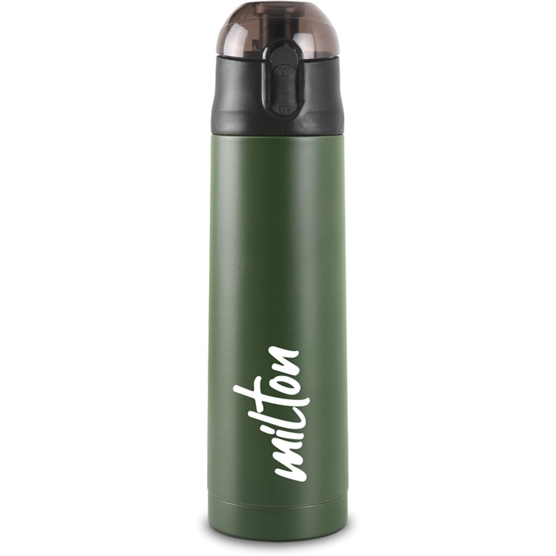 Milton New Crown 900 Thermosteel Bottle With One Touch Safety Lock, 750 Ml Water Bottles, 24 Hours Hot And Cold, Easy To Carry, Easy Grip, Rust Proof, Tea, Coffee, Office, Travel Bottle, Green
