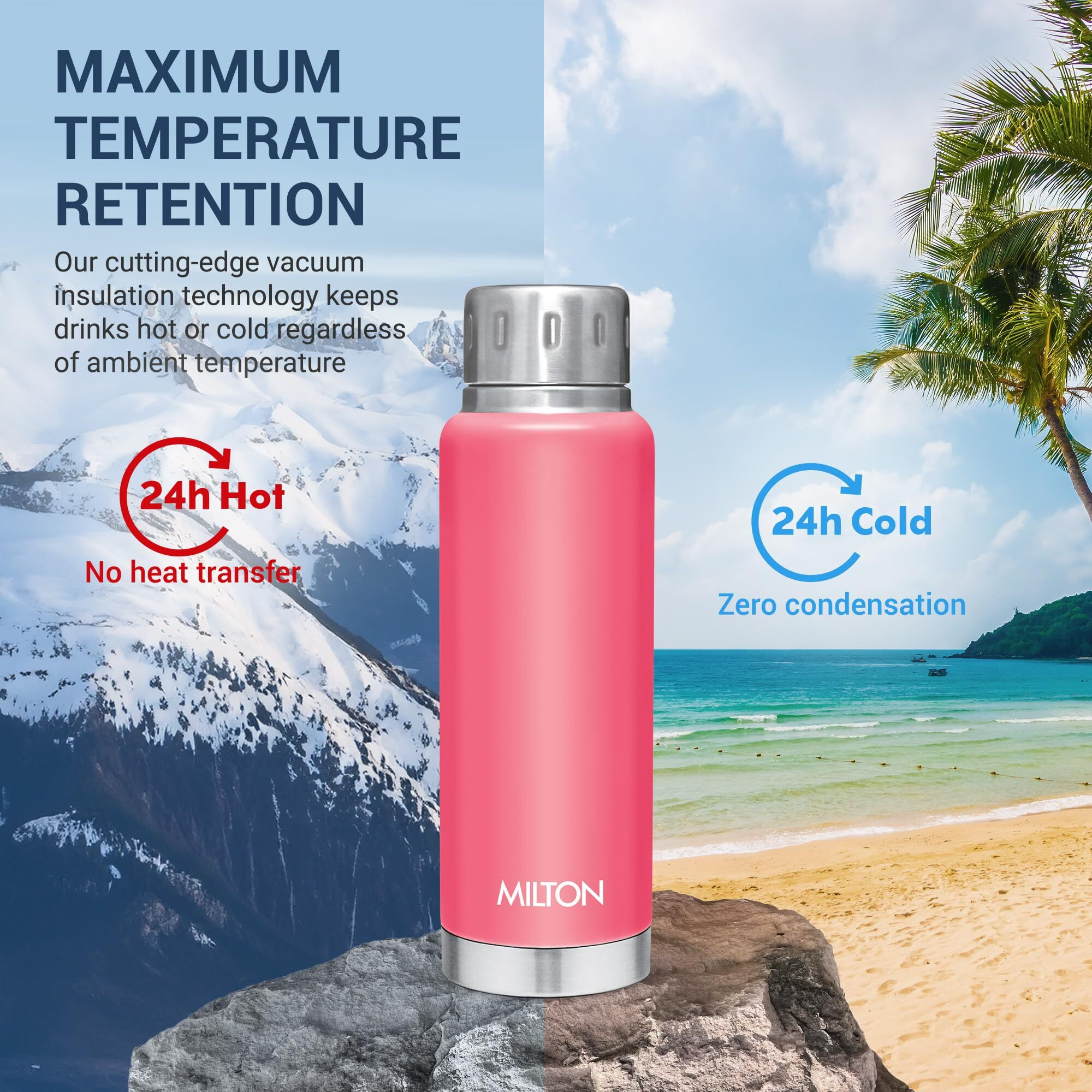 Milton Elfin 300 Thermosteel Bottle, 300 Ml Water Bottles, 24 Hours Hot And Cold, Easy To Carry, Easy Grip, Rust Proof, Tea, Coffee, Office, Travel Bottle, Pink
