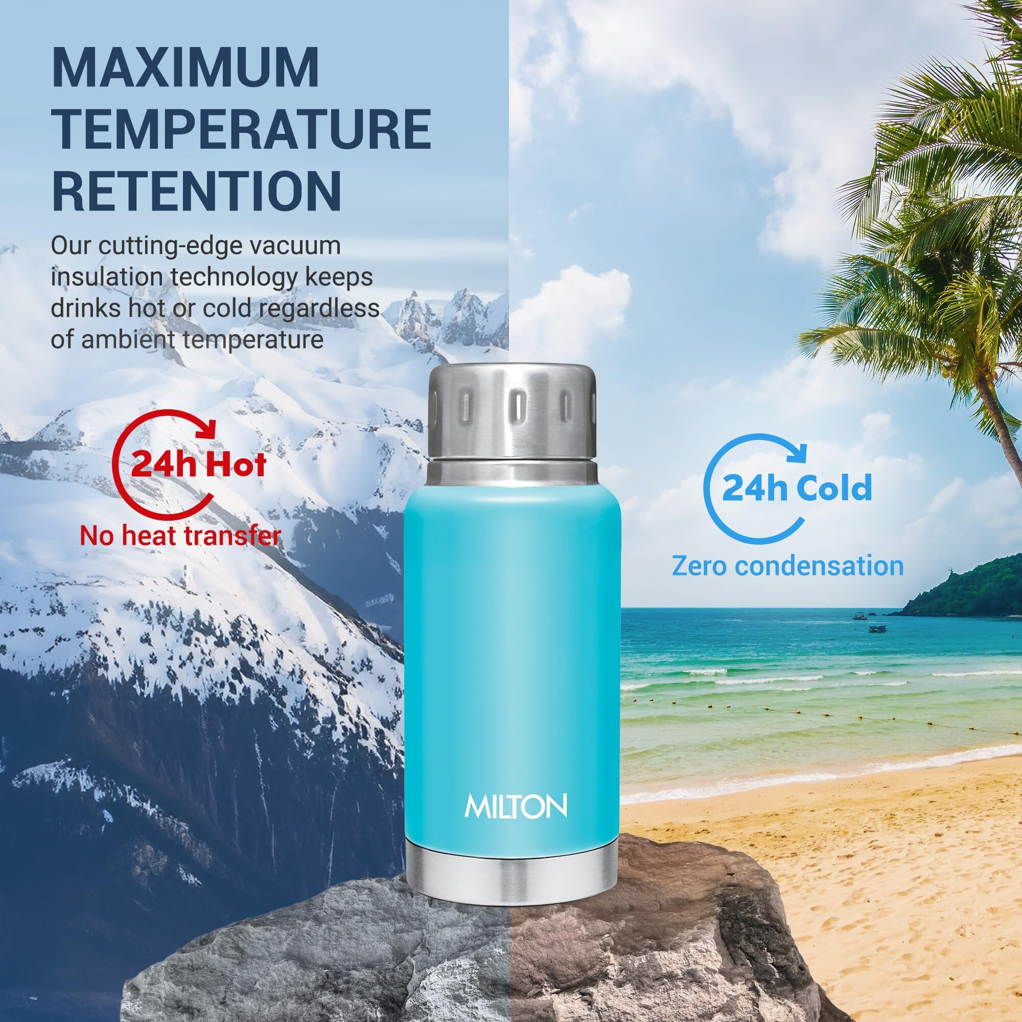 Milton Elfin 160 Thermosteel Bottle, 160 Ml Water Bottles, 24 Hours Hot And Cold, Easy To Carry, Easy Grip, Rust Proof, Tea, Coffee, Office, Travel Bottle, Light Blue