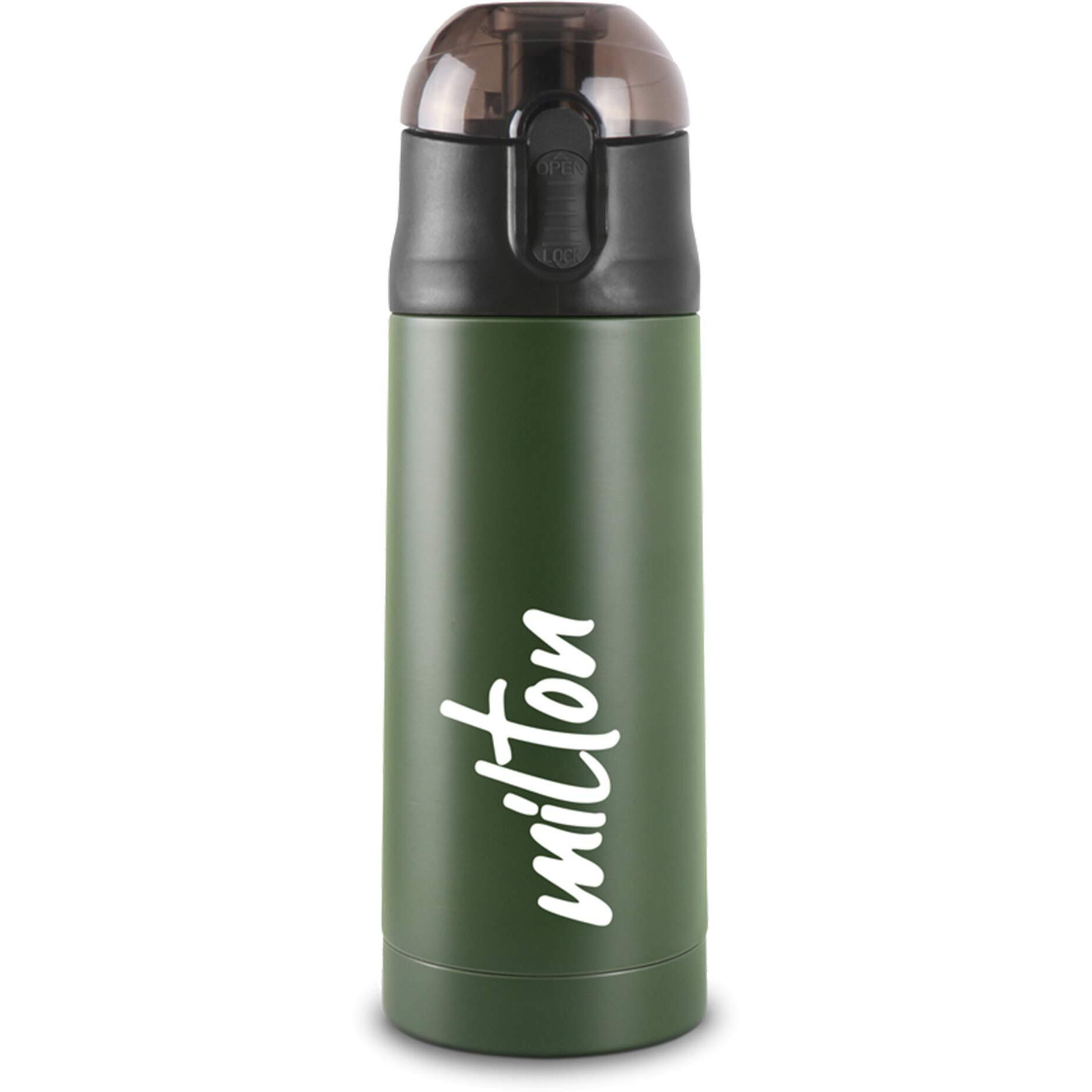 Milton New Crown 600 Thermosteel Bottle With One Touch Safety Lock, 500 Ml Water Bottles, 24 Hours Hot And Cold, Easy To Carry, Easy Grip, Rust Proof, Tea, Coffee, Office, Travel Bottle, Green