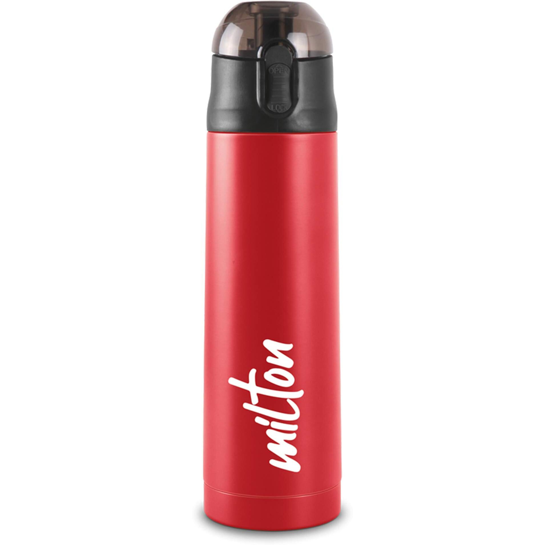 Milton New Crown 900 Thermosteel Bottle With One Touch Safety Lock, 750 Ml Water Bottles, 24 Hours Hot And Cold, Easy To Carry, Easy Grip, Rust Proof, Tea, Coffee, Office, Travel Bottle, Red