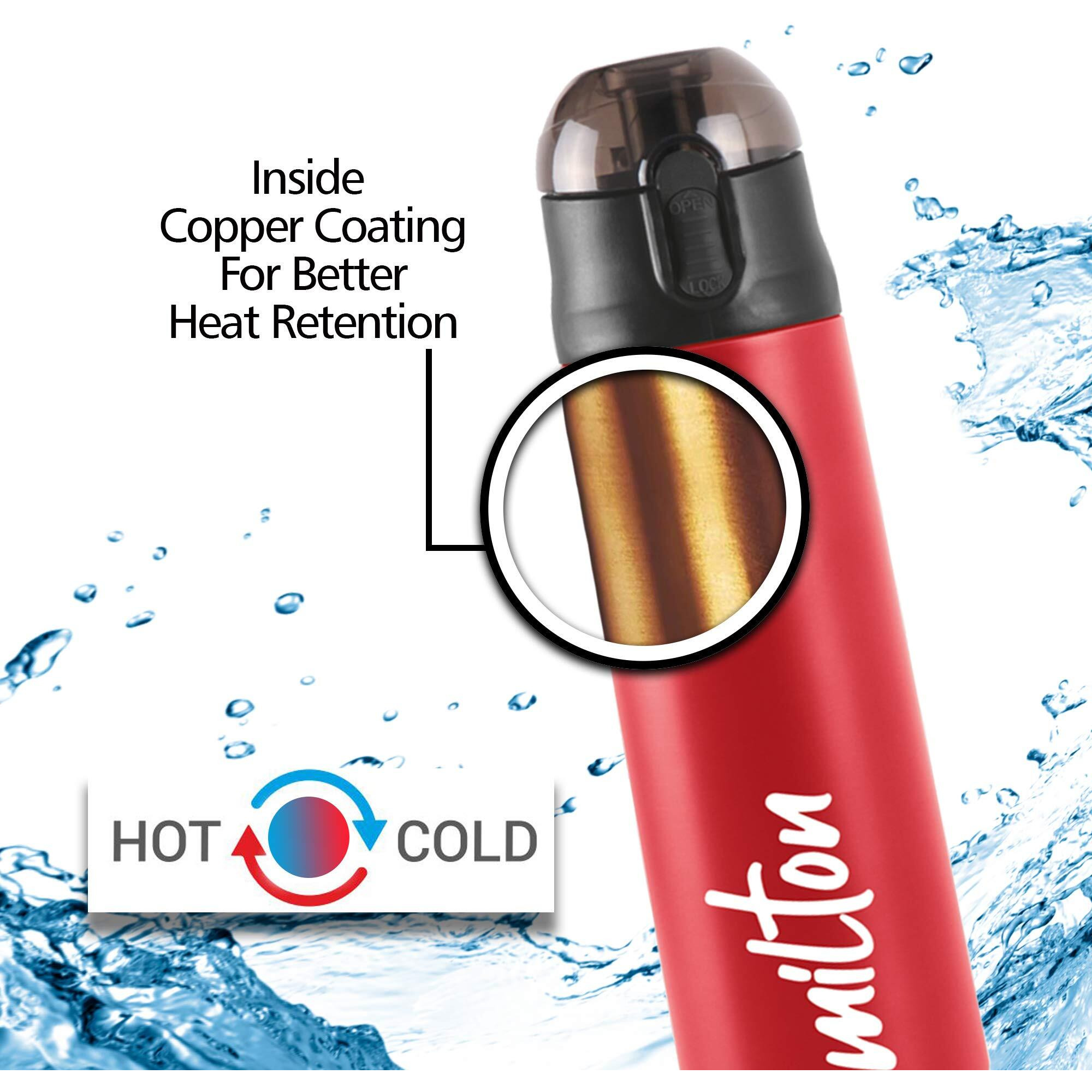 Milton New Crown 900 Thermosteel Bottle With One Touch Safety Lock, 750 Ml Water Bottles, 24 Hours Hot And Cold, Easy To Carry, Easy Grip, Rust Proof, Tea, Coffee, Office, Travel Bottle, Red