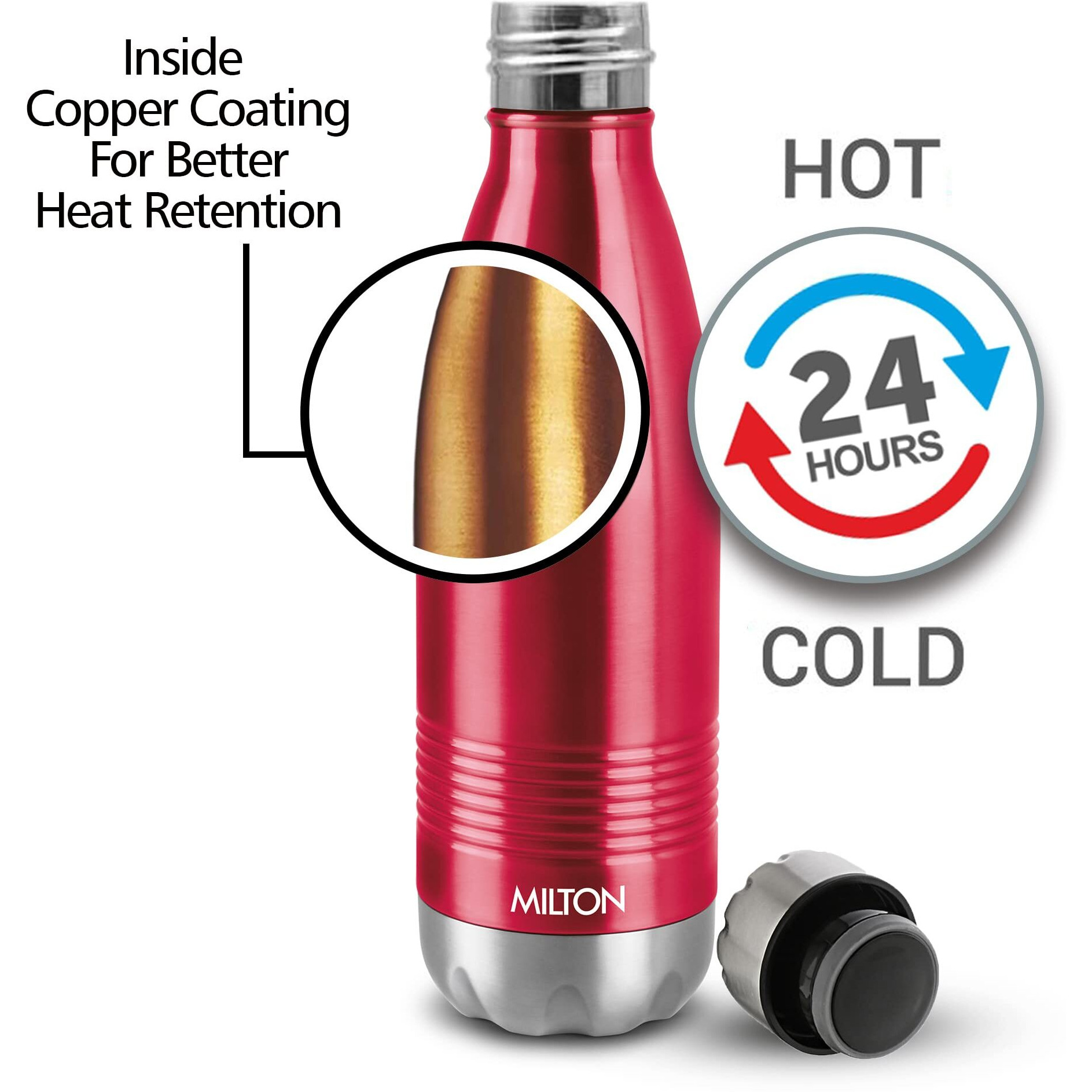 Milton Duo Dlx 750 Thermosteel Bottle, 700 Ml Water Bottles, 24 Hours Hot And Cold, Easy To Carry, Easy Grip, Rust Proof, Tea, Coffee, Office, Travel Bottle, Maroon