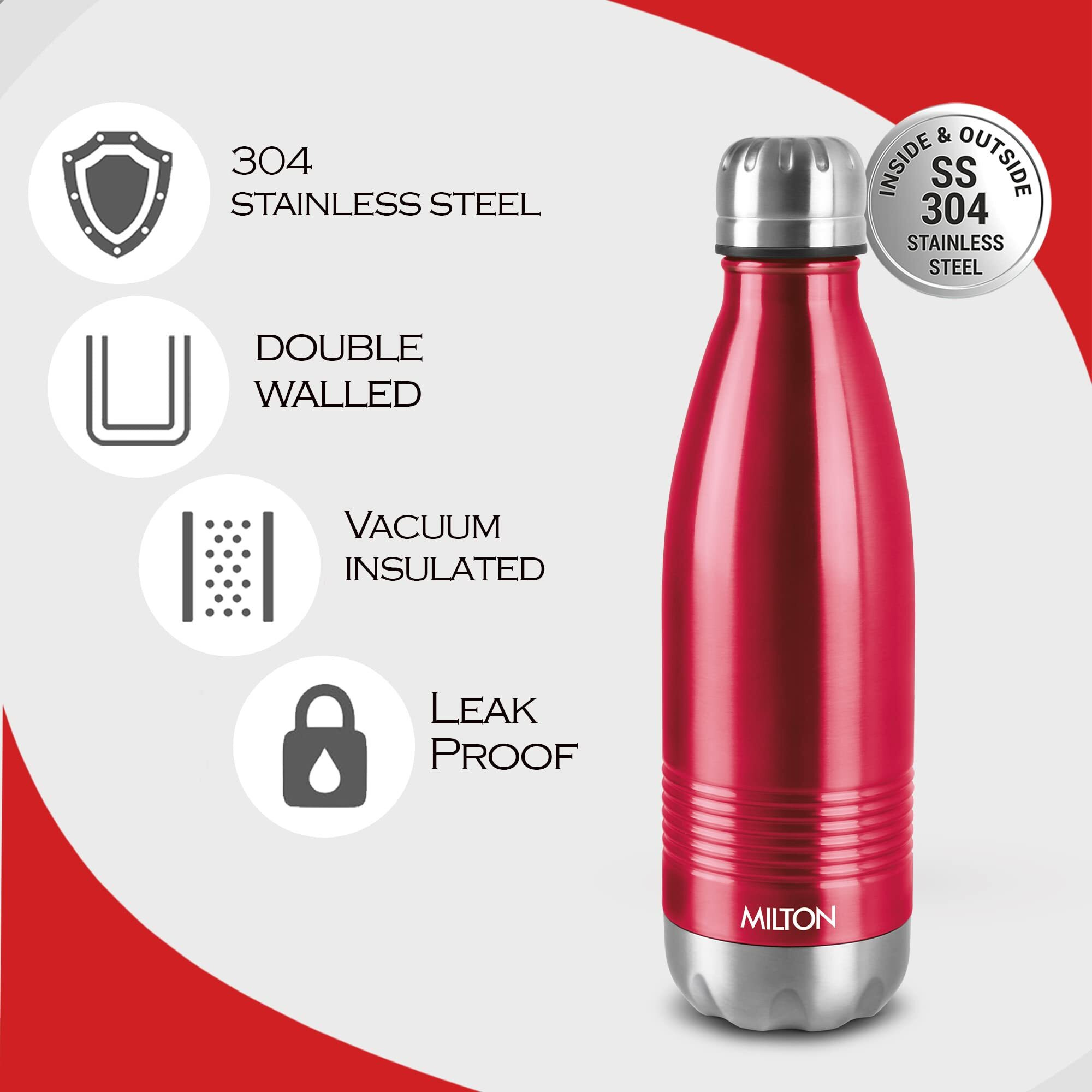 Milton Duo Dlx 750 Thermosteel Bottle, 700 Ml Water Bottles, 24 Hours Hot And Cold, Easy To Carry, Easy Grip, Rust Proof, Tea, Coffee, Office, Travel Bottle, Maroon