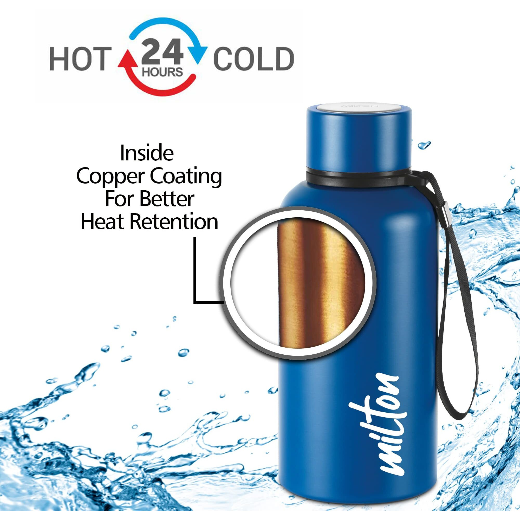 Milton Aura 500 Thermosteel Bottle, 500 Ml Water Bottles, 24 Hours Hot And Cold, Easy To Carry, Easy Grip, Rust Proof, Tea, Coffee, Office, Travel Bottle, Dark Blue