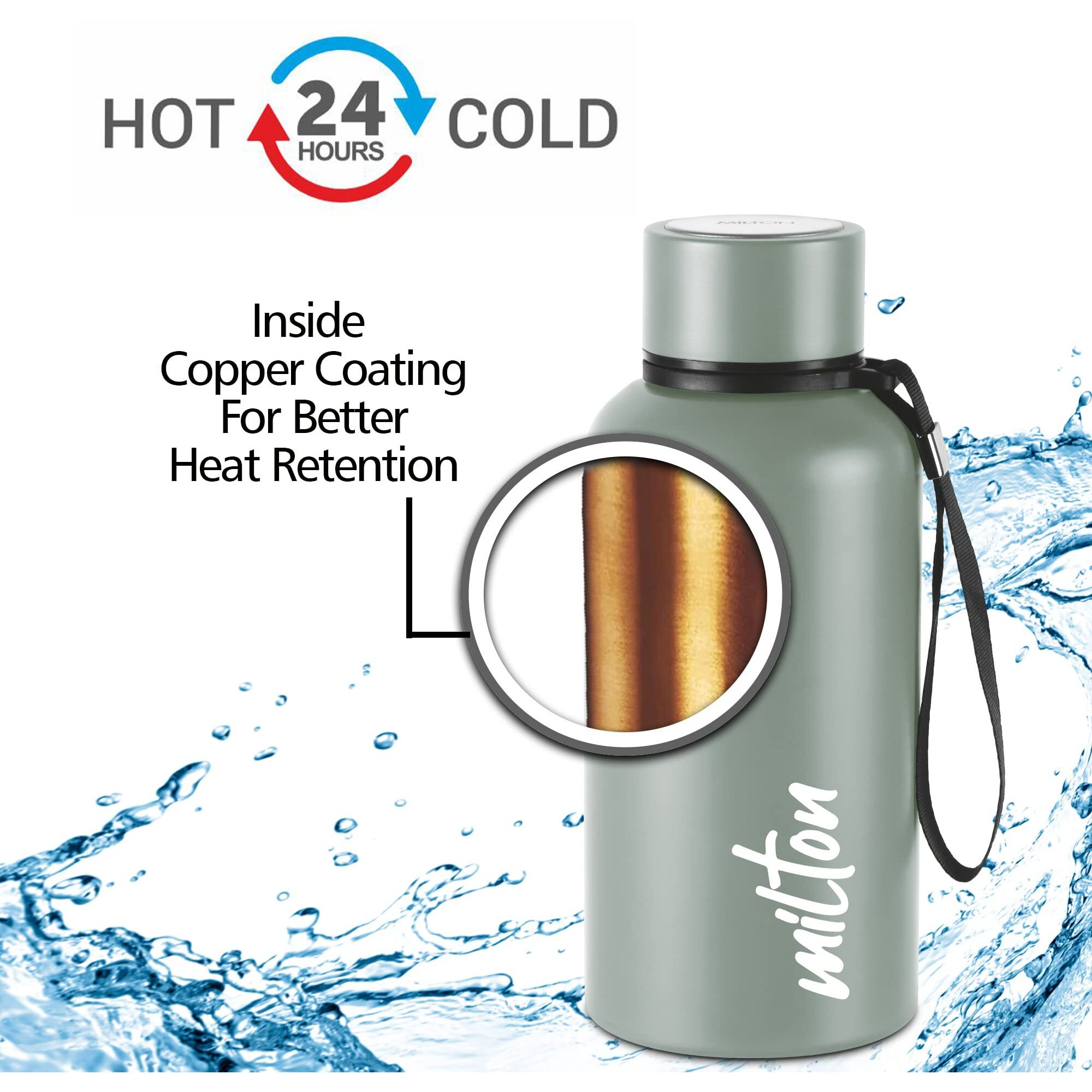 Milton Aura 500 Thermosteel Bottle, 500 Ml Water Bottles, 24 Hours Hot And Cold, Easy To Carry, Easy Grip, Rust Proof, Tea, Coffee, Office, Travel Bottle, Grey
