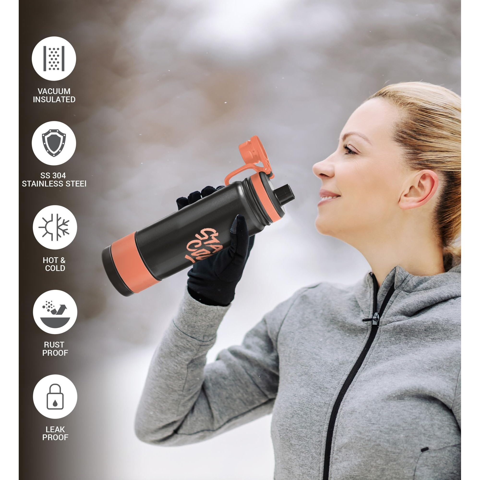 Milton Astir 750 Thermosteel Hot And Cold Water Bottle, 670 Ml, Black | Rust & Leak Proof | Easy To Carry & Clean | Vacuum Insulated | Tea | Coffee | Juice