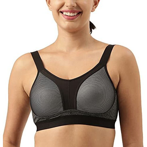 Enamor Women's Polyester Y-Panel For Bounce Control High Impact Padded Non-Wired And High Coverage Sports Bra -Sb25(Sb25-Greymelange-Xxl)