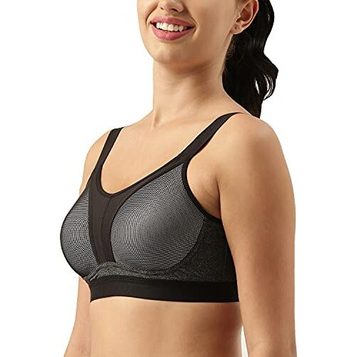 Enamor Women's Polyester Y-Panel For Bounce Control High Impact Padded Non-Wired And High Coverage Sports Bra -Sb25(Sb25-Greymelange-Xxl)
