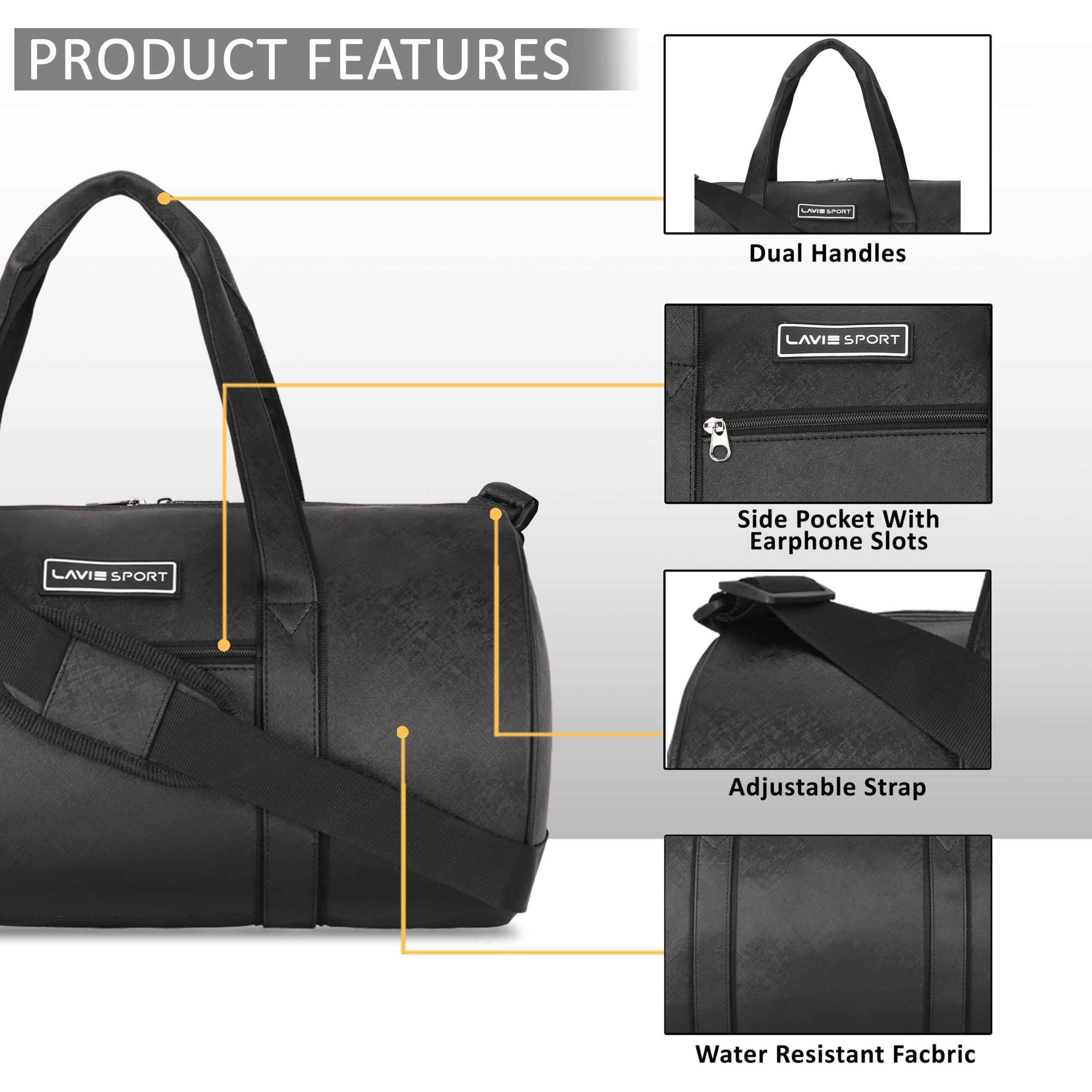 Lavie Sport Olympic Leatherette Unisex Gym Duffle Bag | Stylish & Spacious Weekender Duffle Bag | Duffle Bag For Gym, Sports, Training