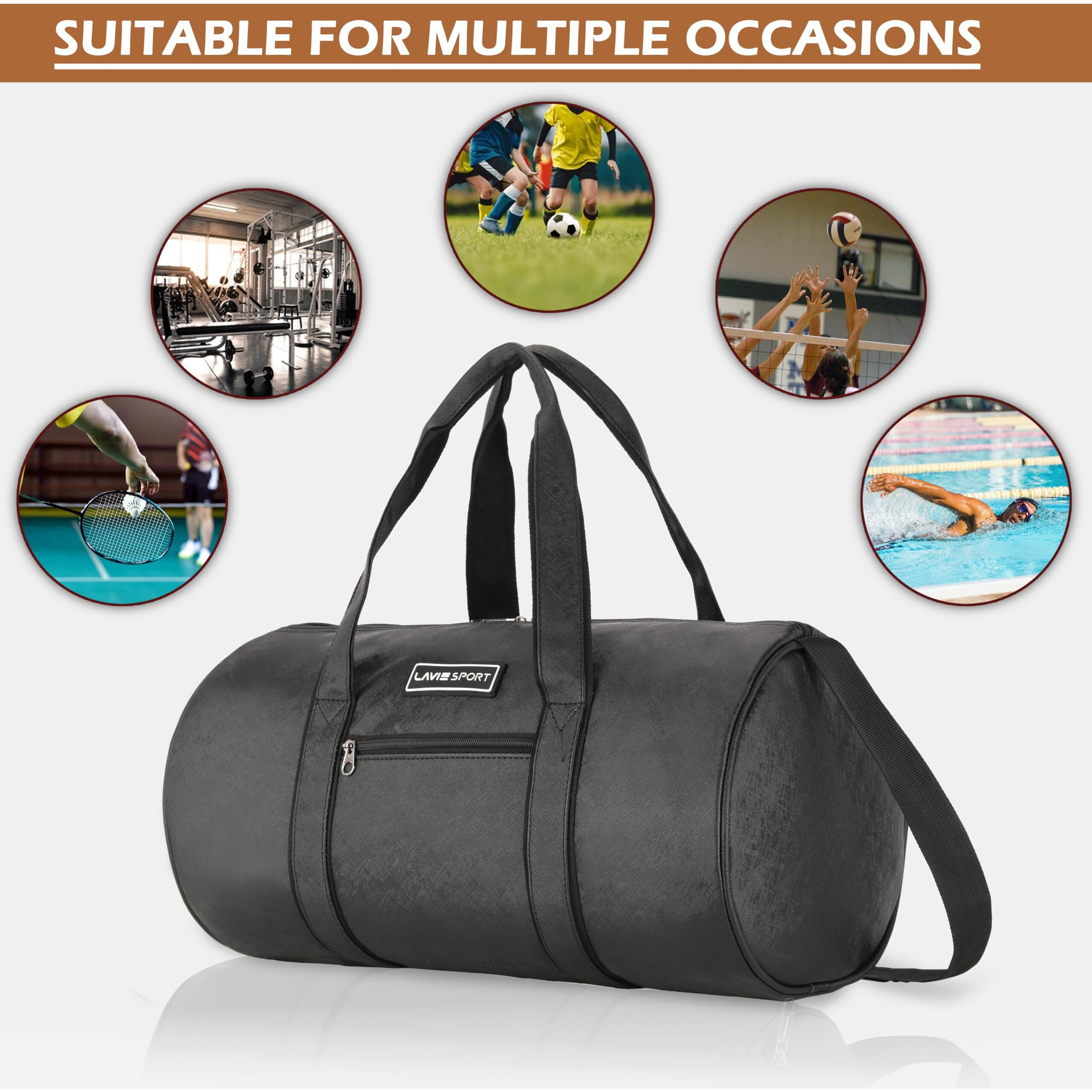 Lavie Sport Olympic Leatherette Unisex Gym Duffle Bag | Stylish & Spacious Weekender Duffle Bag | Duffle Bag For Gym, Sports, Training
