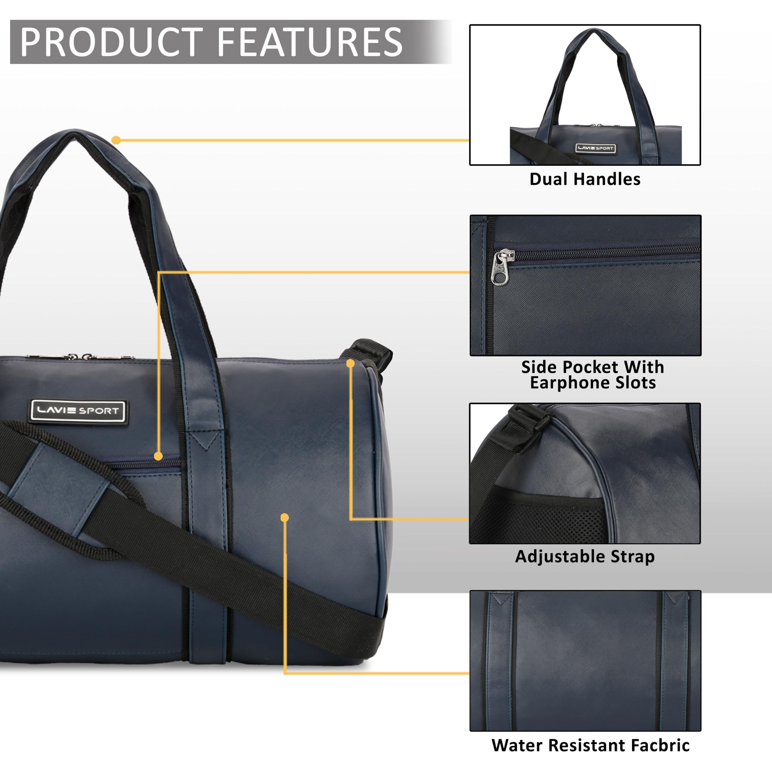 Lavie Sport Olympic Leatherette Unisex Gym Duffle Bag | Stylish & Spacious Weekender Duffle Bag | Duffle Bag For Gym, Sports, Training 23 Cm, Navy