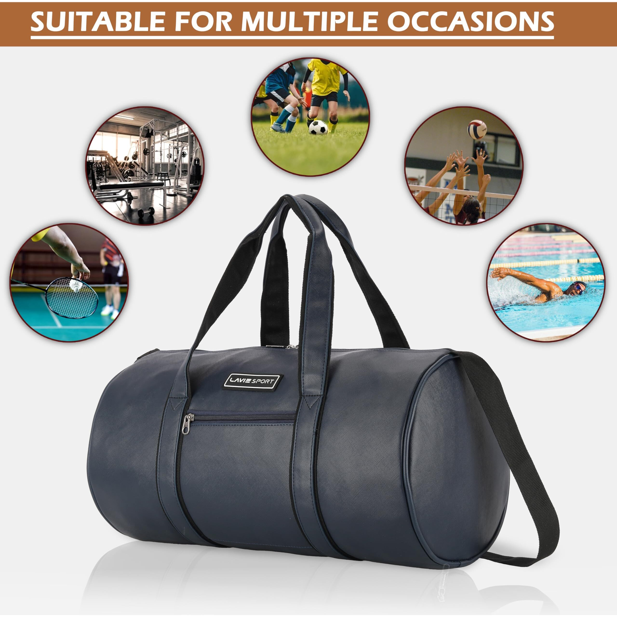 Lavie Sport Olympic Leatherette Unisex Gym Duffle Bag | Stylish & Spacious Weekender Duffle Bag | Duffle Bag For Gym, Sports, Training 23 Cm, Navy