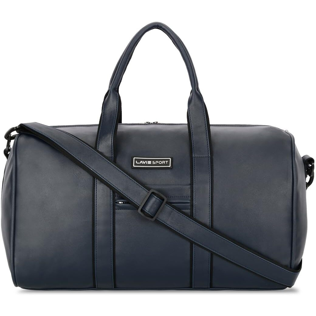 Lavie Sport Polyester Captain Leatherette Unisex Weekender Duffle Bag | Stylish & Spacious Duffle Bag | Duffle Bag For Gym, Sports, Training, 25 Cm, Navy