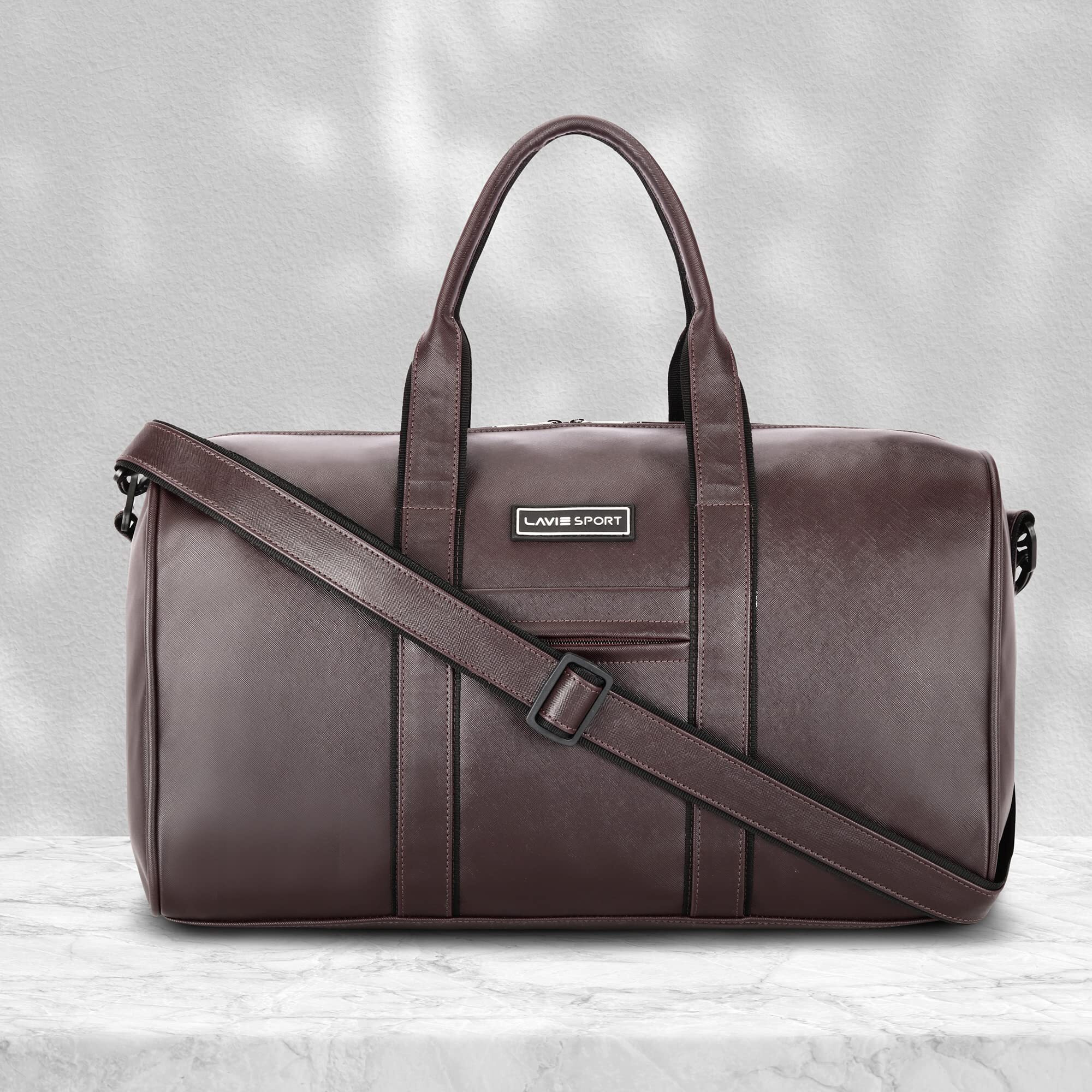 Lavie Sport Captain Leatherette Unisex Weekender Duffle Bag | Stylish & Spacious Duffle Bag | Duffle Bag For Gym, Sports, Training