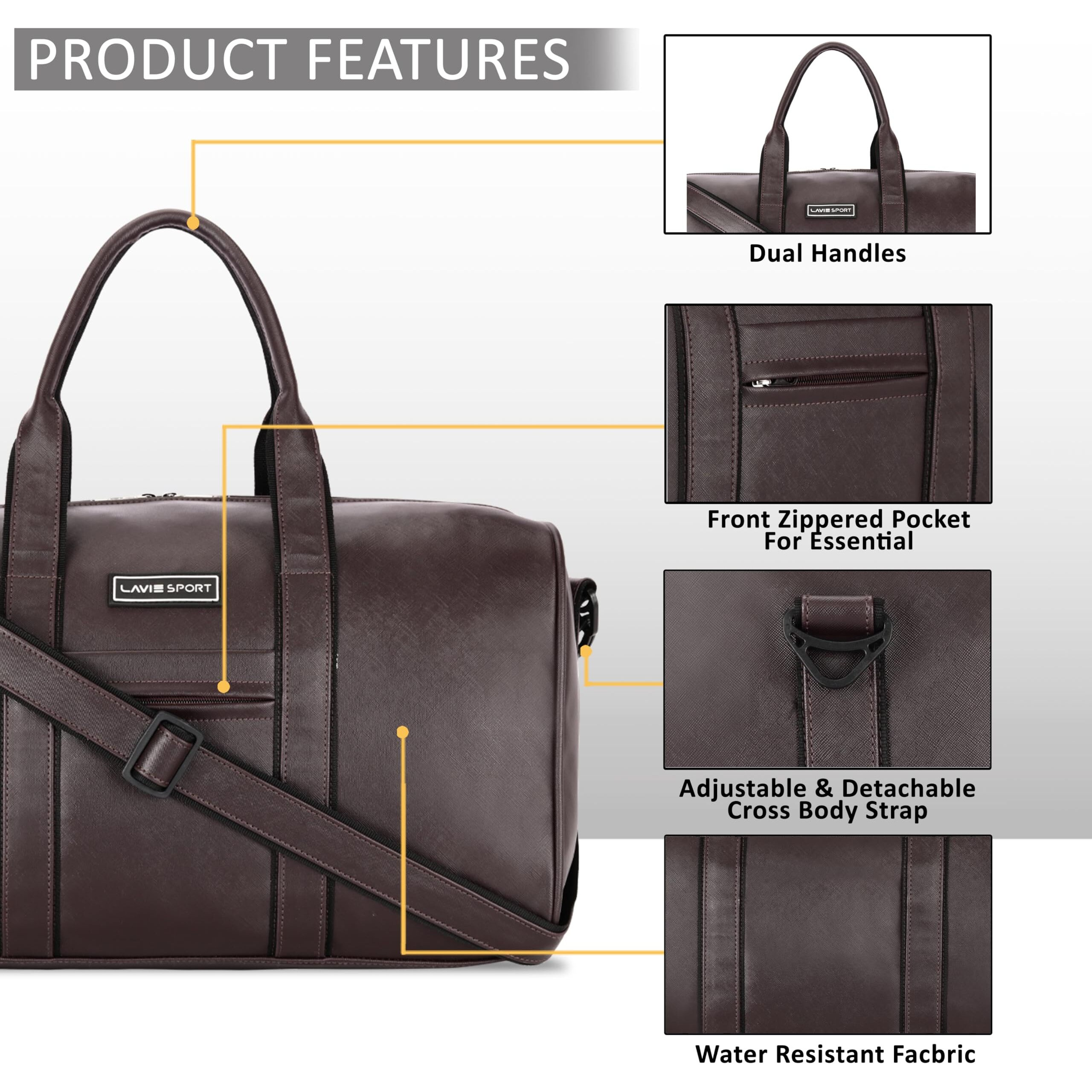 Lavie Sport Captain Leatherette Unisex Weekender Duffle Bag | Stylish & Spacious Duffle Bag | Duffle Bag For Gym, Sports, Training