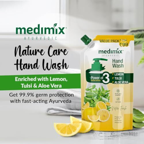 Medimix Ayurvedic Nature Fresh Hand Wash Refill With Lemon, Tulsi & Aloe Vera For Soft & Odour-Free Hands 675Ml | 99.9% Germ Protection | Shop Herbal | Natural | Soap-Free | 100% Vegan