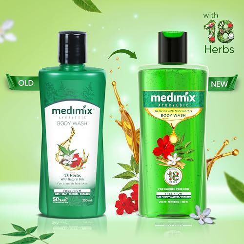 Medimix Ayurvedic Bodywash 18 Herbs & Natural Oils For Healthy & Refreshed Skin | Shower Gel For Soft, Nourished & Glowing Skin | Herbal | Paraben-Free & Sulphate-Free 250Ml+50Ml Extra