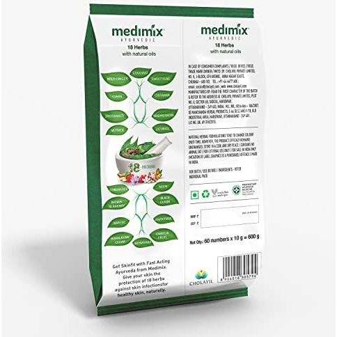 Medimix Ayurvedic Classic 18 Herbs Bathing Soap 10 Gms (Combo Pack Of 60) | Natural Oils For Healthy & Protected Skin | Shop Herbal | Natural | Paraben-Free & Sulphate-Free | 100% Vegan