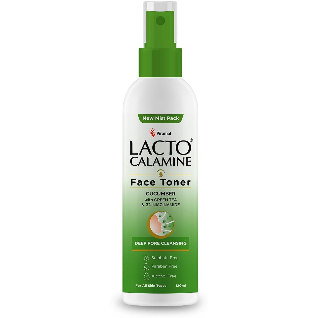 Lacto Calamine Face Toner With Cucumber | 120Ml | Deep Pore Cleansing | Open Pores Tightening With Green Tea & 2% Niacinamide For Cool & Hydrated Skin | No Sulphate, No Alcohol, No Parabens