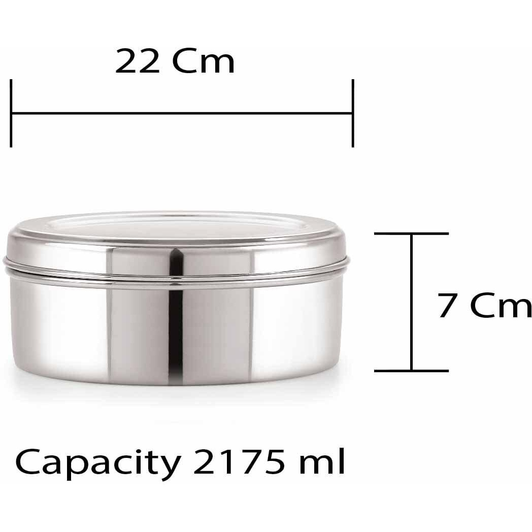 Neelam Stainless Steel Spice Box, Masala Dabba With Airtight Steel Lid, 7 Containers With 1 Spoon & 1 Steel Plate, Organize Spices, Durable & Elegant Kitchen Storage For Home Cooking, Silver, 2175 Ml