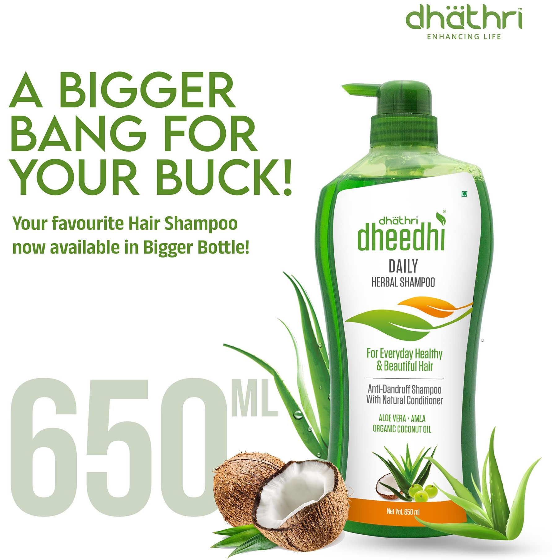 Dhathri Dheedhi Daily Herbal Shampoo To Reduce Dandruff & Promote Hair Growth, Ayurvedic Shampoo To Restore Hair Shine & Strength (650Ml)