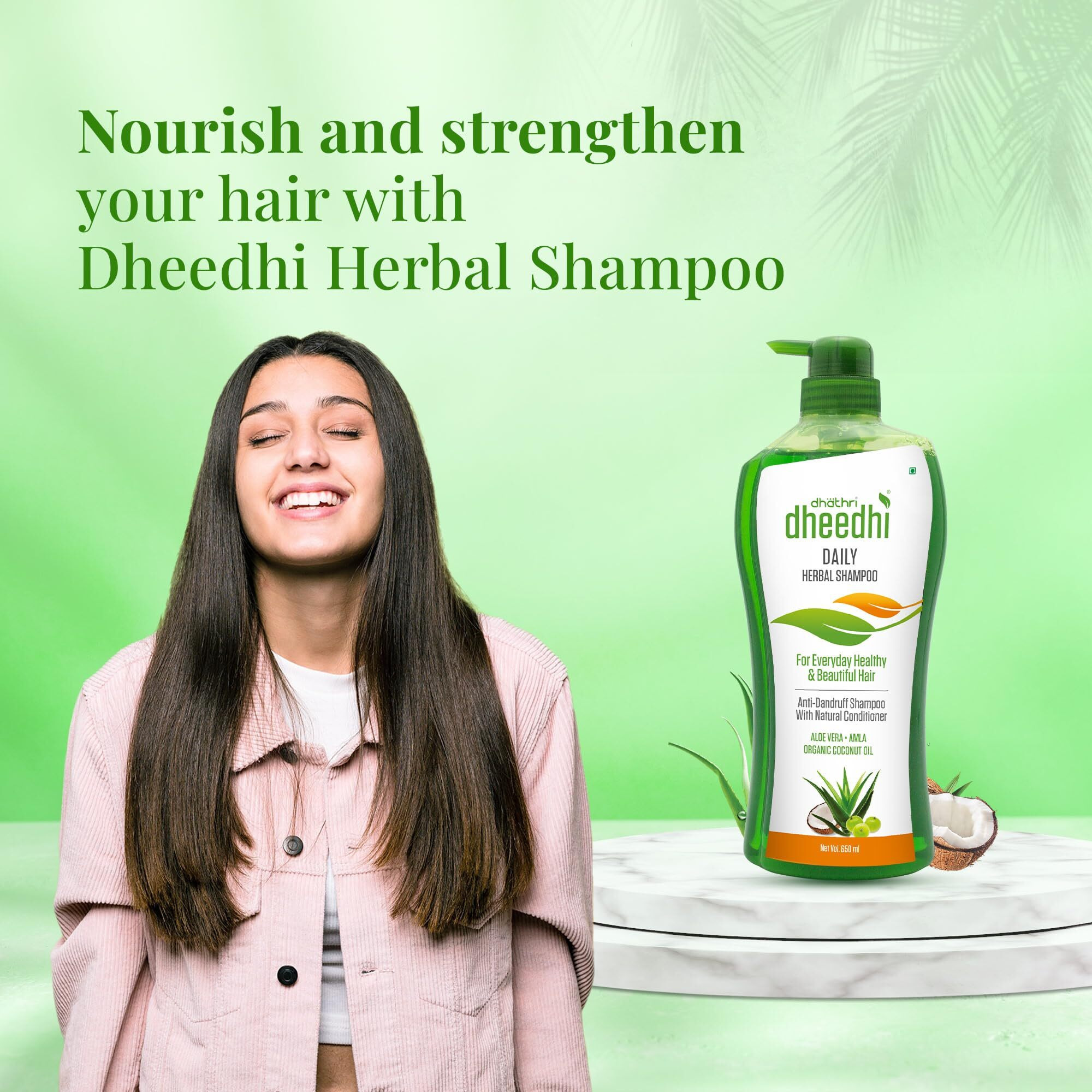 Dhathri Dheedhi Daily Herbal Shampoo To Reduce Dandruff & Promote Hair Growth, Ayurvedic Shampoo To Restore Hair Shine & Strength (650Ml)