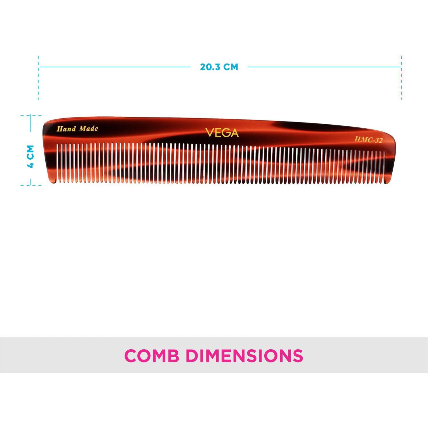 Vega Tortoise Shell Pattern Dressing Hair Comb,Handmade, (India's No.1* Hair Comb Brand)For Men And Women, (Hmc-32)