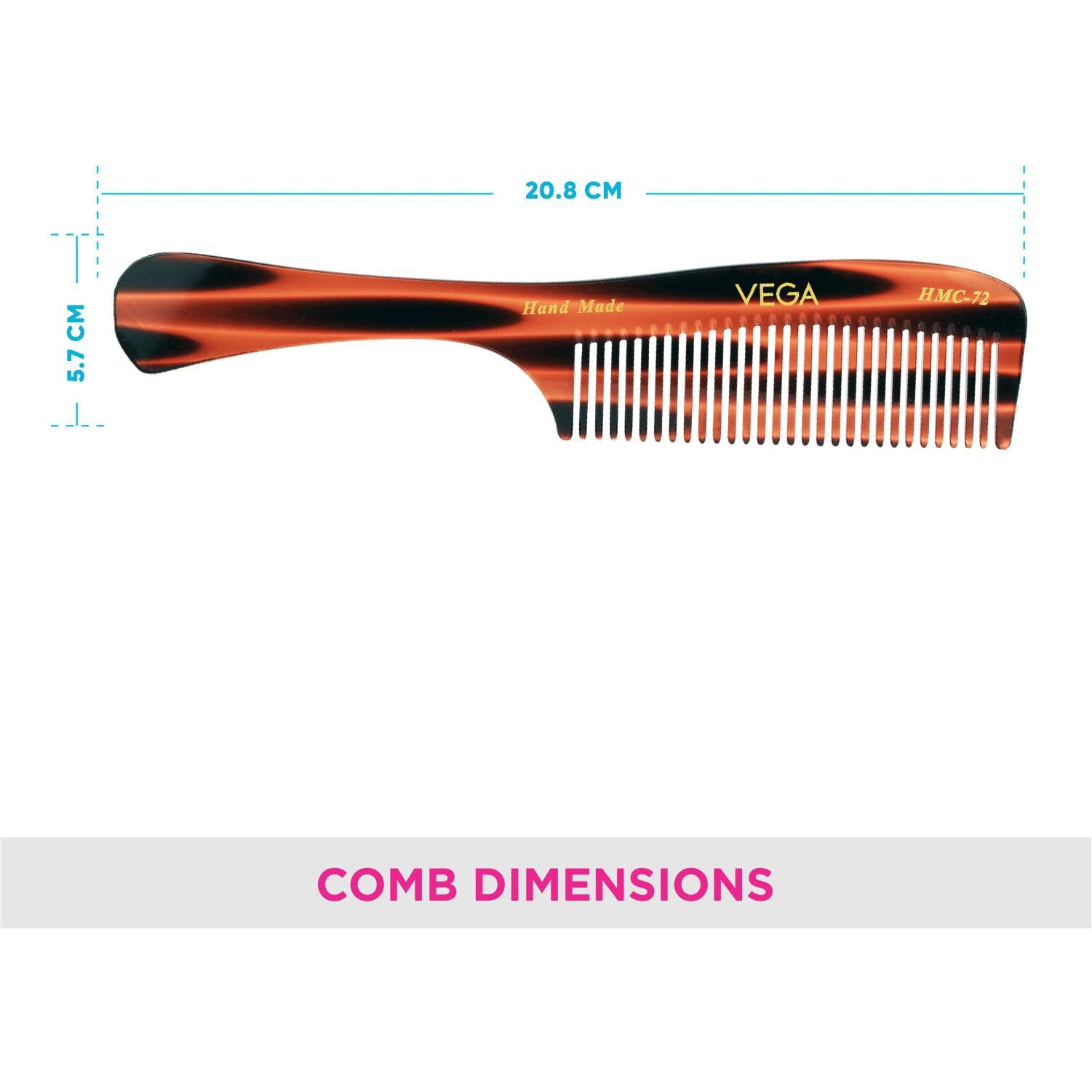 Vega Tortoise Shell Grooming Hair Comb,Handmade, (India's No.1* Hair Comb Brand)For Men And Women, (Hmc-72)