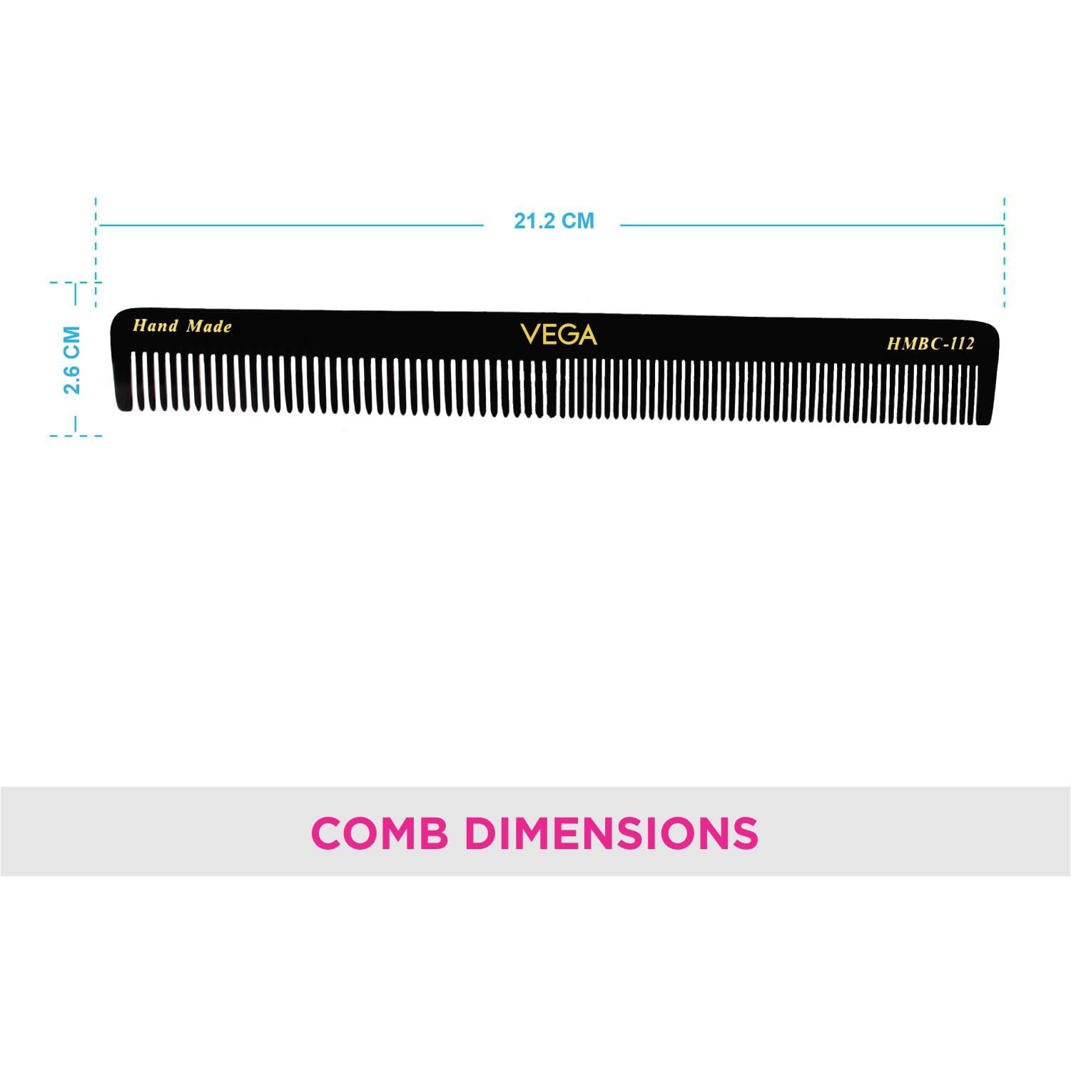 Vega Longitudinal General Grooming Hair Comb, (India's No.1* Hair Comb Brand)For Men And Women, Black, Handmade, (Hmbc-112)