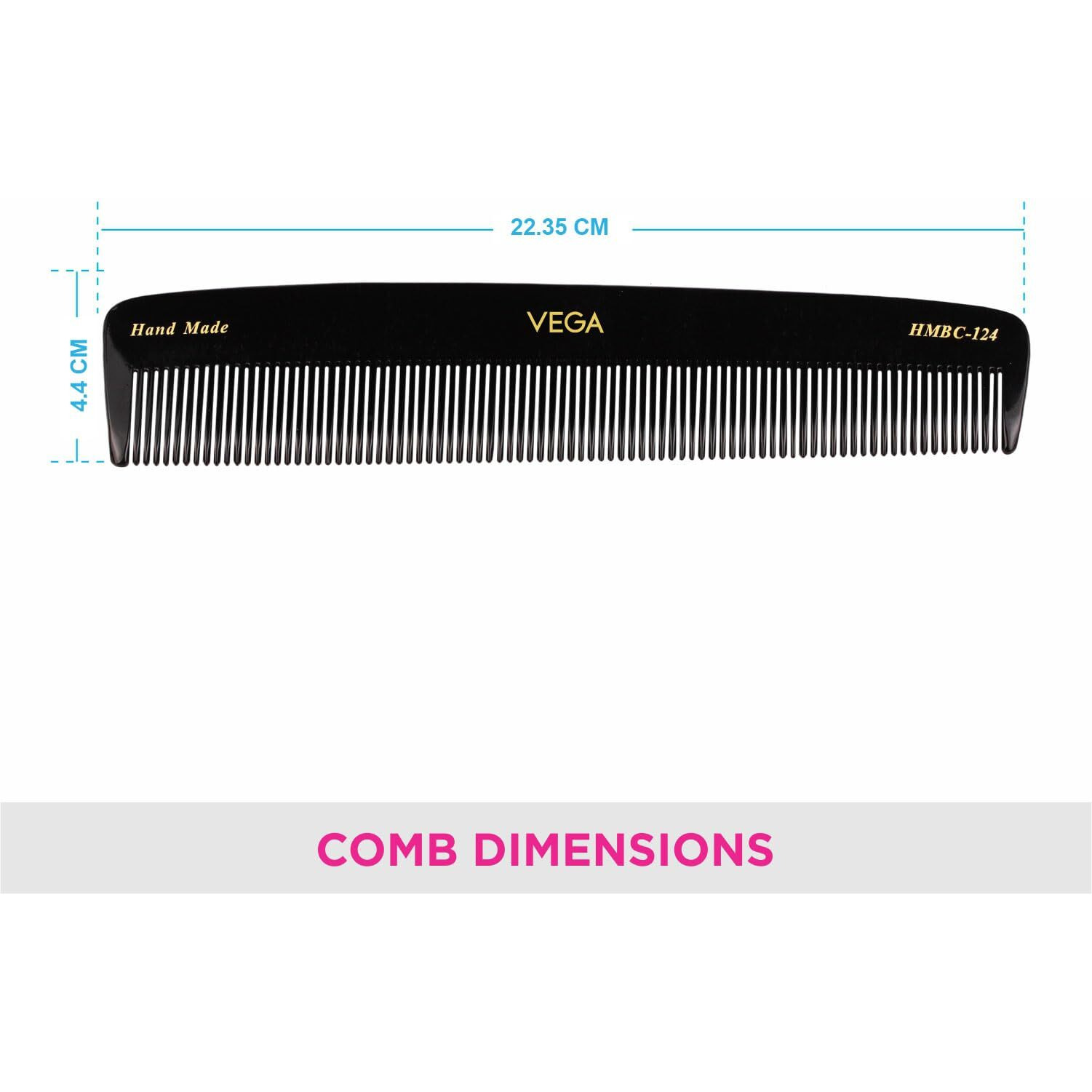 Vega Dressing Hair Comb,Handmade, (India's No.1* Hair Comb Brand) For Men And Women, Black(Hmbc-124)
