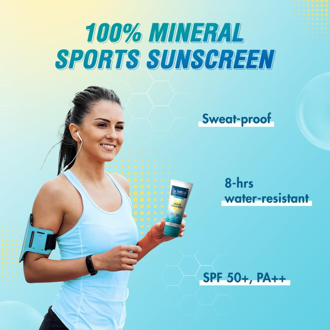 La Shield Mineral Sports Sunscreen Gel Spf 50 + | 100% Mineral Sunscreen | 8 Hours Water Resistant | For Women And Men | No White Cast | Broad Spectrum Pa+++ | Lightweight And Non Greasy | Fragrance-Free |Dermatologist Tested | 80G