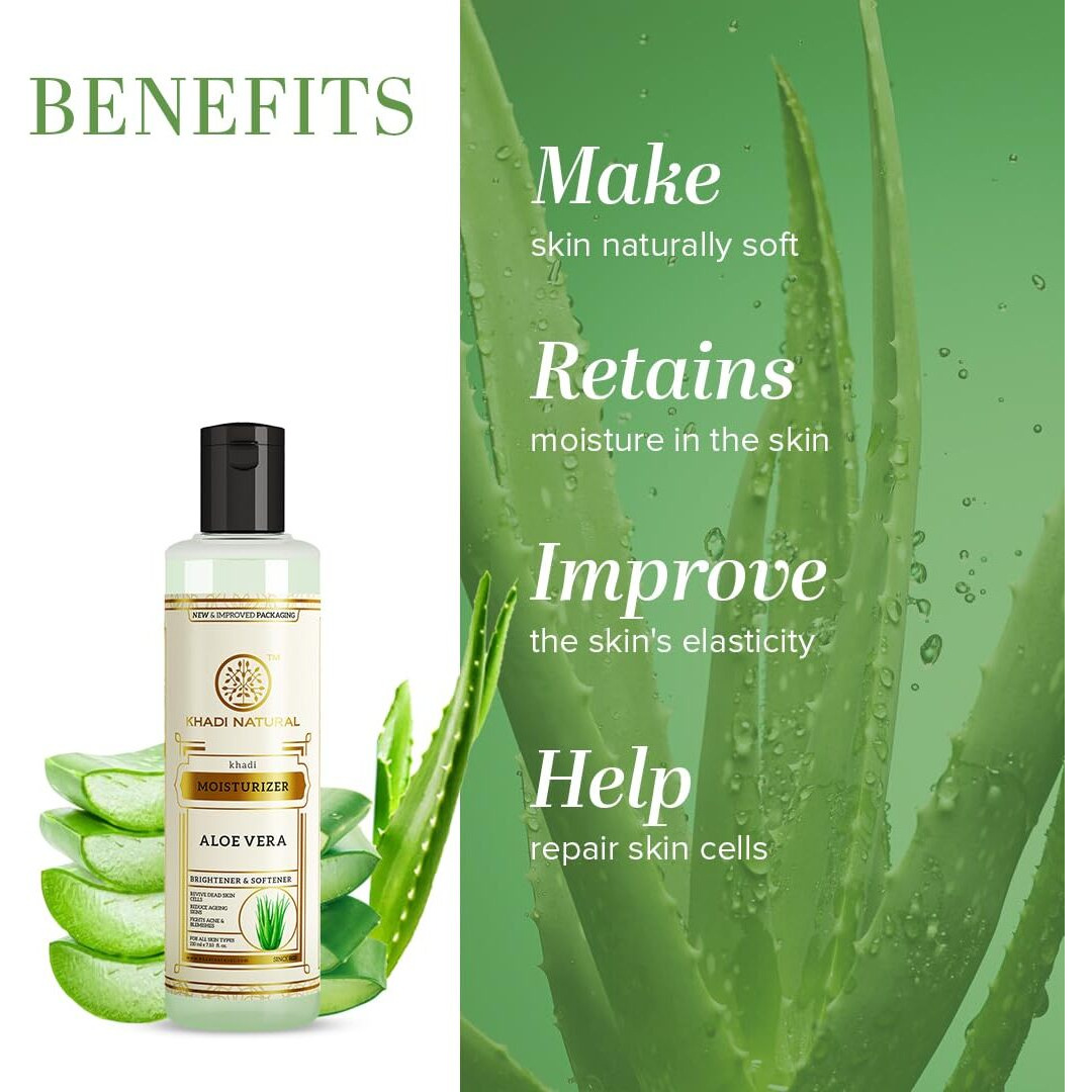 Khadi Natural Ayurvedic Aloevera Moisturiser Lotion| Long Lasting Hydration|Nourishes Skin Deeply|Free From Harsh Chemicals| Improves Elasticity| 210Ml