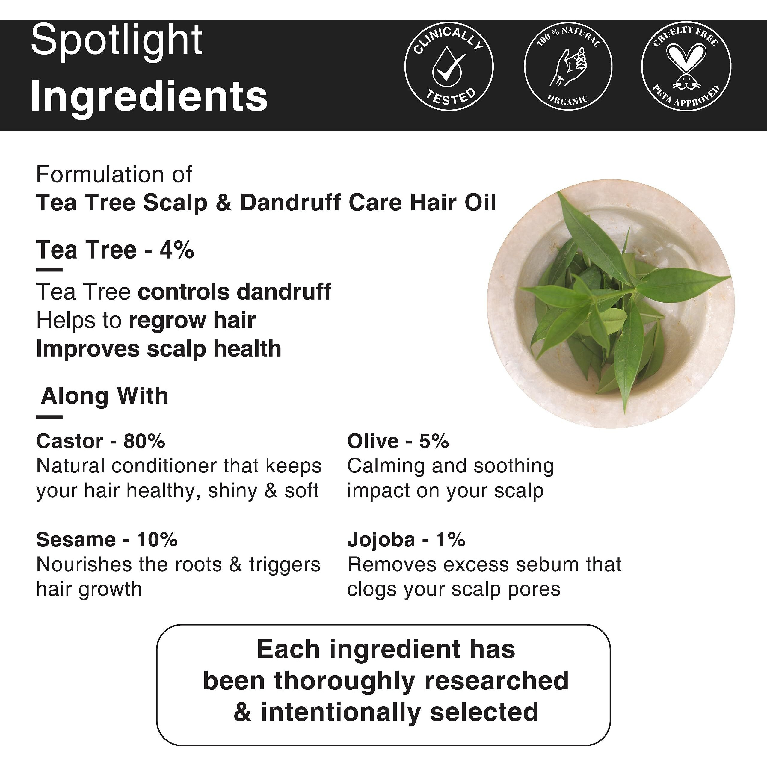 Soulflower Tea Tree Oil, 225Ml Each | Hair Growth, Scalp Nourishment, Anti Dandruff | 100% Pure, Natural, Undiluted, Organic Premium & Cold Pressed Carrier Oil - Pack Of 2