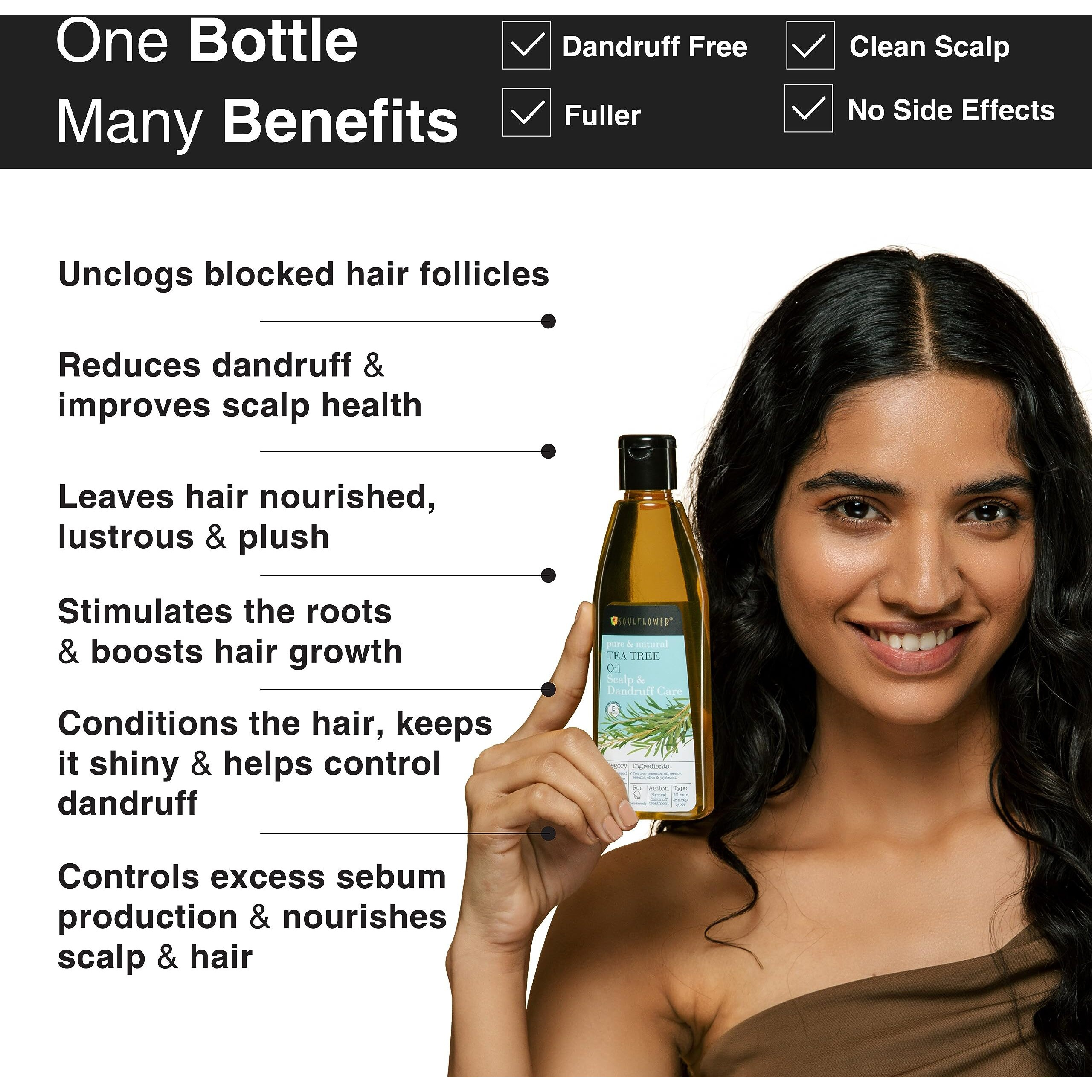 Soulflower Tea Tree Oil, 225Ml Each | Hair Growth, Scalp Nourishment, Anti Dandruff | 100% Pure, Natural, Undiluted, Organic Premium & Cold Pressed Carrier Oil - Pack Of 2