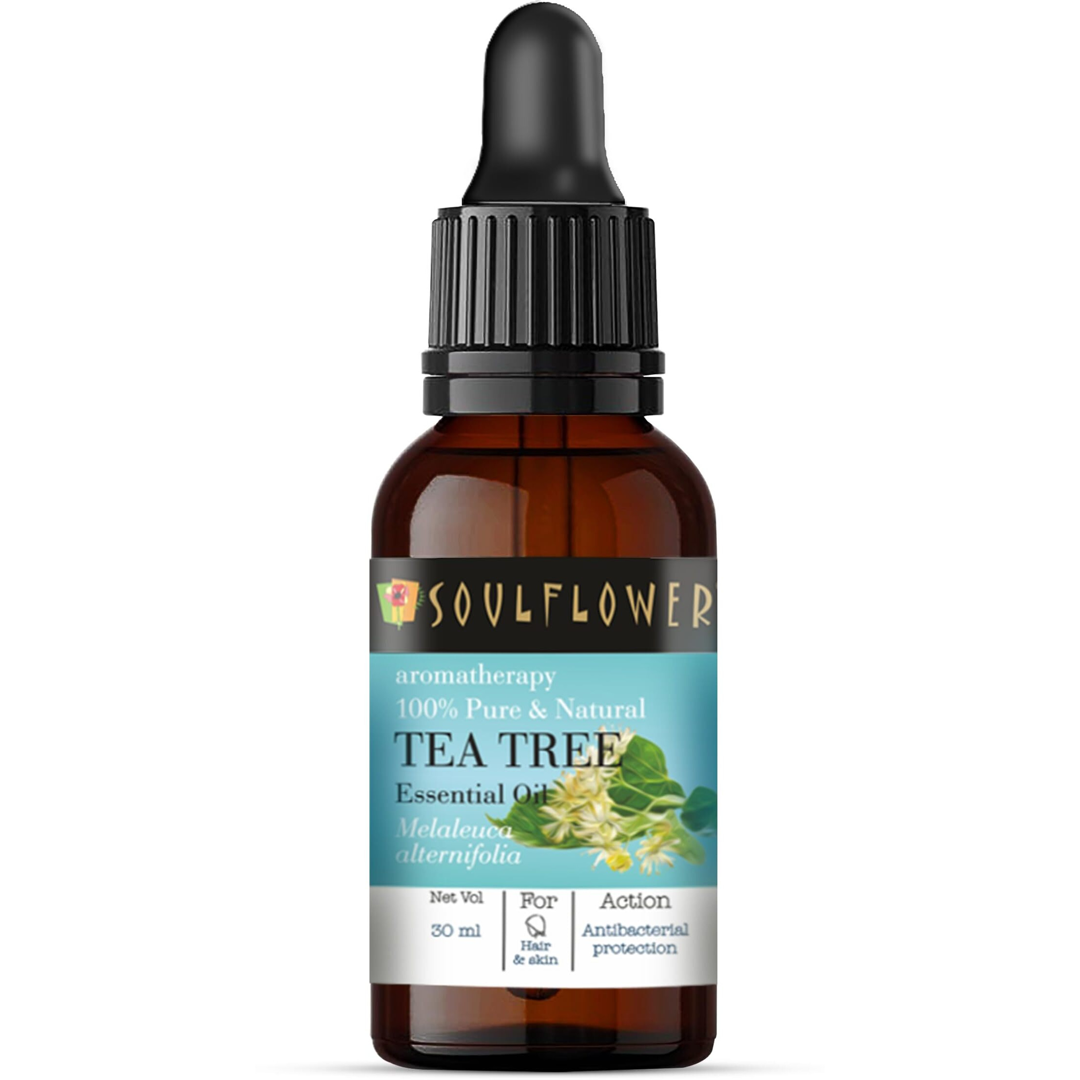 Soulflower Tea Tree Essential Oil For Hair Care, Skin Care, Pimple, Anti Dandruff, Hair Shine, Oral Care, Foot Care, Pimples, Acne, Dandruff | 100% Pure, Natural, Organic Certified | 30Ml