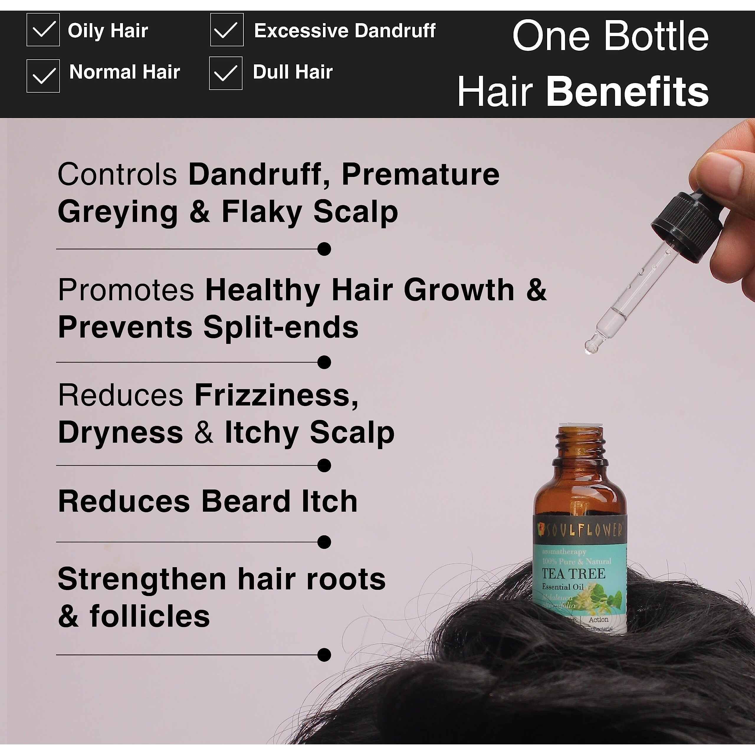 Soulflower Tea Tree Essential Oil For Hair Care, Skin Care, Pimple, Anti Dandruff, Hair Shine, Oral Care, Foot Care, Pimples, Acne, Dandruff | 100% Pure, Natural, Organic Certified | 30Ml