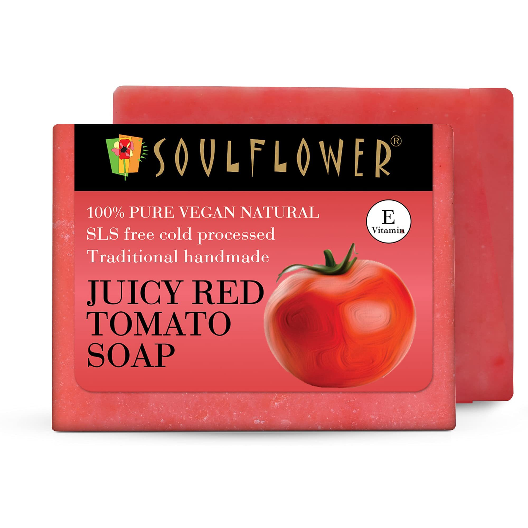 Soulflower Handmade Tomato Soap | Skin, Acne, Pimples | (Pack Of 2, 150G Each)