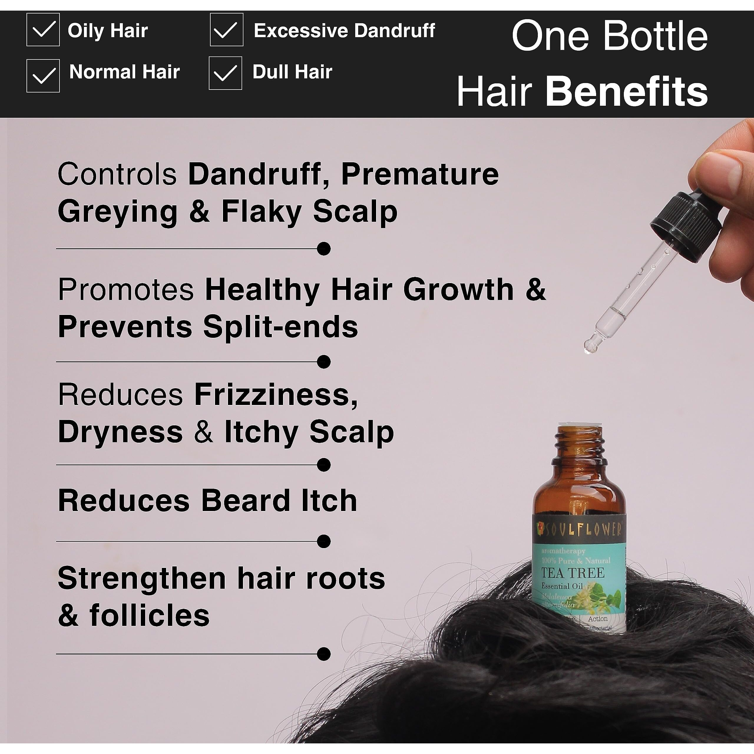 Soulflower Tea Tree, Lavender & Peppermint Essential Oil For Hair Growth, Hair Fall Control And Nourishment, Skin Care| 100% Pure, Naural, Organic Certified & Undiluted | Pack Of 3 15Ml Each