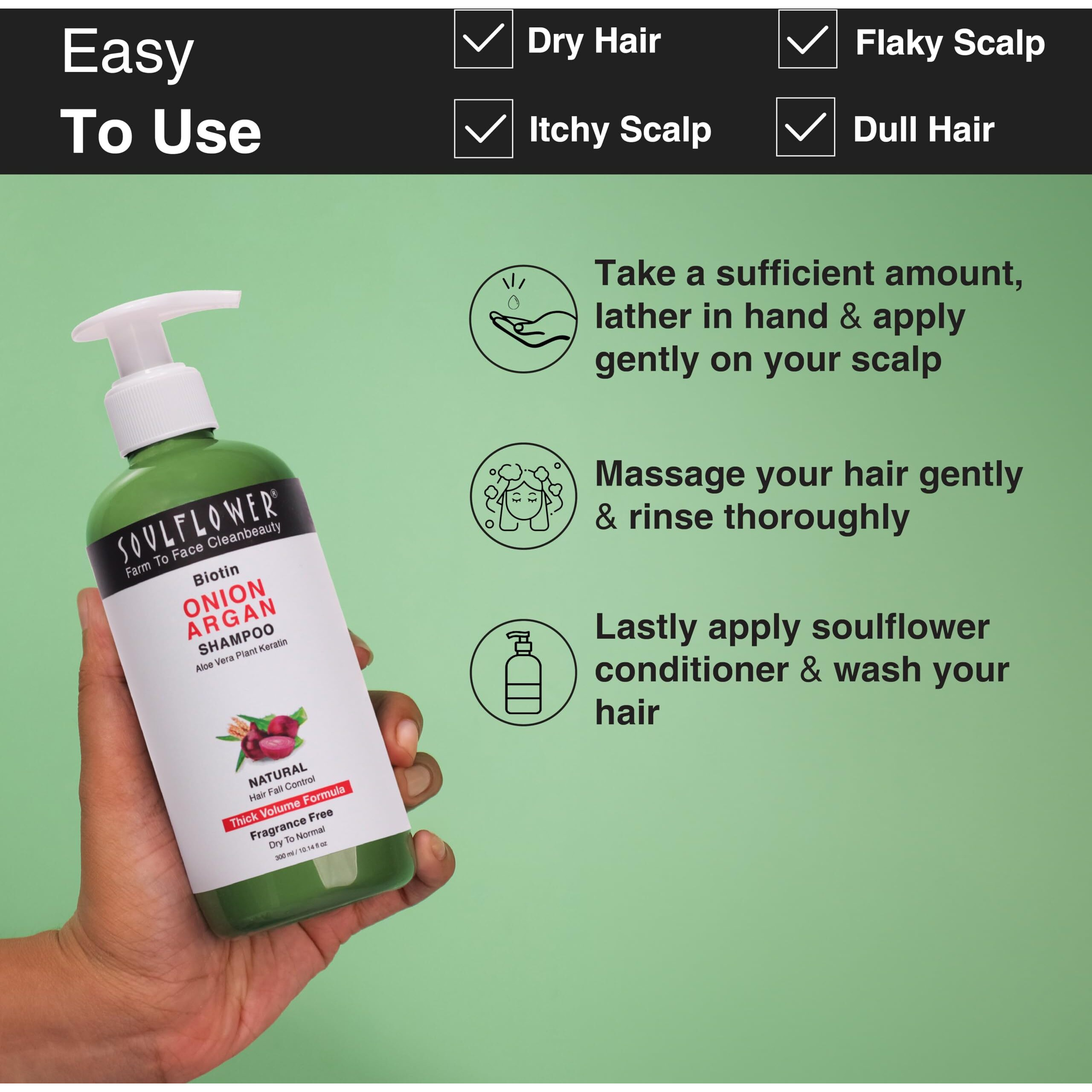 Soulflower Biotin Onion Sulphate Free Shampoo | For Hair Growth, Anti Hair Fall, Strong Roots With Keratin, Argan Oil, Green Tea, Shikakai & Reetha For Men & Women For All Hair | 300Ml (Pack Of 1)