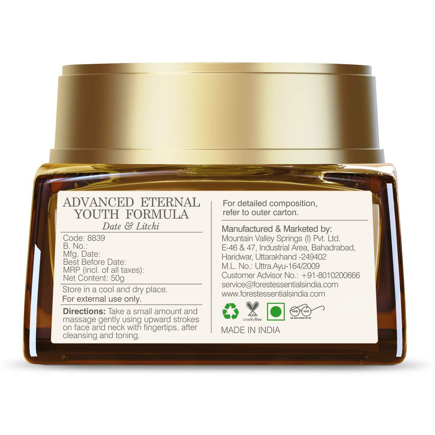 Forest Essentials Advanced Eternal Youth Formula Night Cream - Date & Litchi | Ayurvedic Anti Ageing Face Moisturiser | Night Cream For Normal To Dry Skin | Tones & Firms