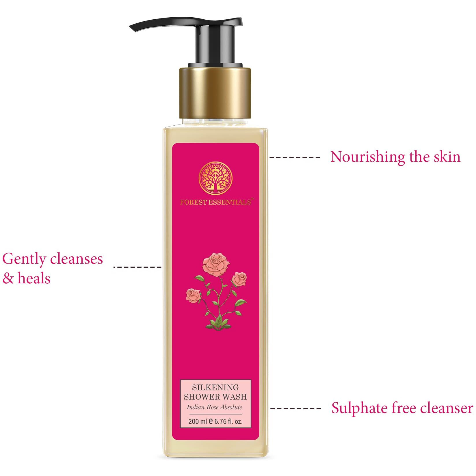 Forest Essentials Silkening Shower Wash Indian Rose Absolute | Natural Body Wash For Soft & Smooth Skin | Paraben & Sulphate Free Ayurvedic Body Wash | For Women & Men | 200 Ml