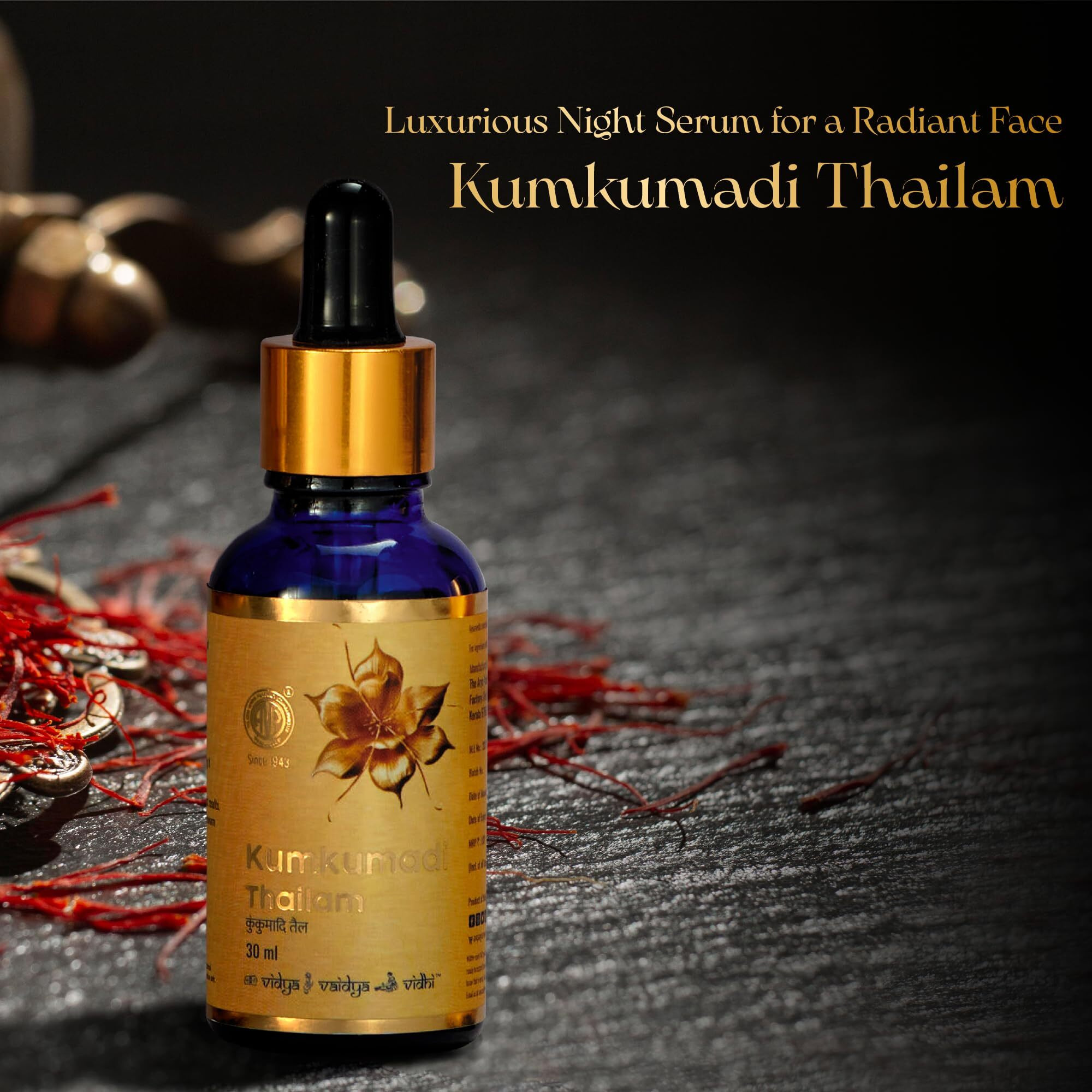 Avp Ayurvedic Kumkumadi Tailam 30Ml| Brightening Serum For Pigmentation, Dark Spots Removal| Face Serum For Glowing Skin With Goat's Milk, Saffron, Sandalwood| Night Serum For All Skin Types| Anti Aging
