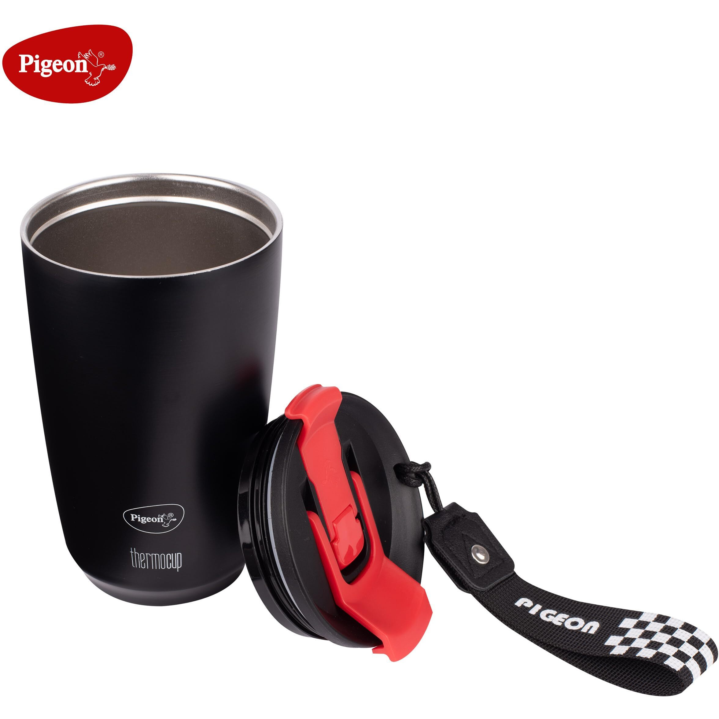Pigeon Thermocup 400 Ml Stainless Steel Vacuum Insulated Coffee Cup/Tumbler For Hot And Cold Drinks, Bpa-Free, Leak-Proof, Coffee Mug With Double Lid  Ideal For Car, Home, Office, Travelling|Black