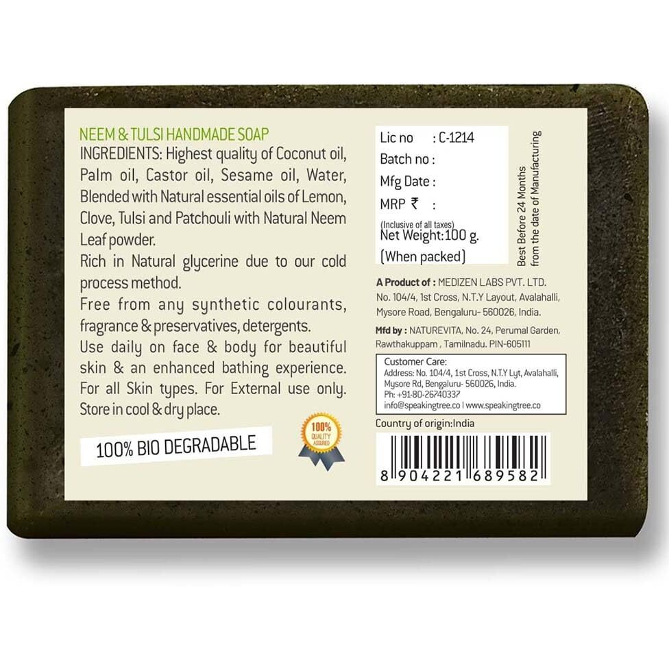 Speaking Tree Healing Neem And Tulsi Handmade Soap -100 Gms (Pack Of 2)
