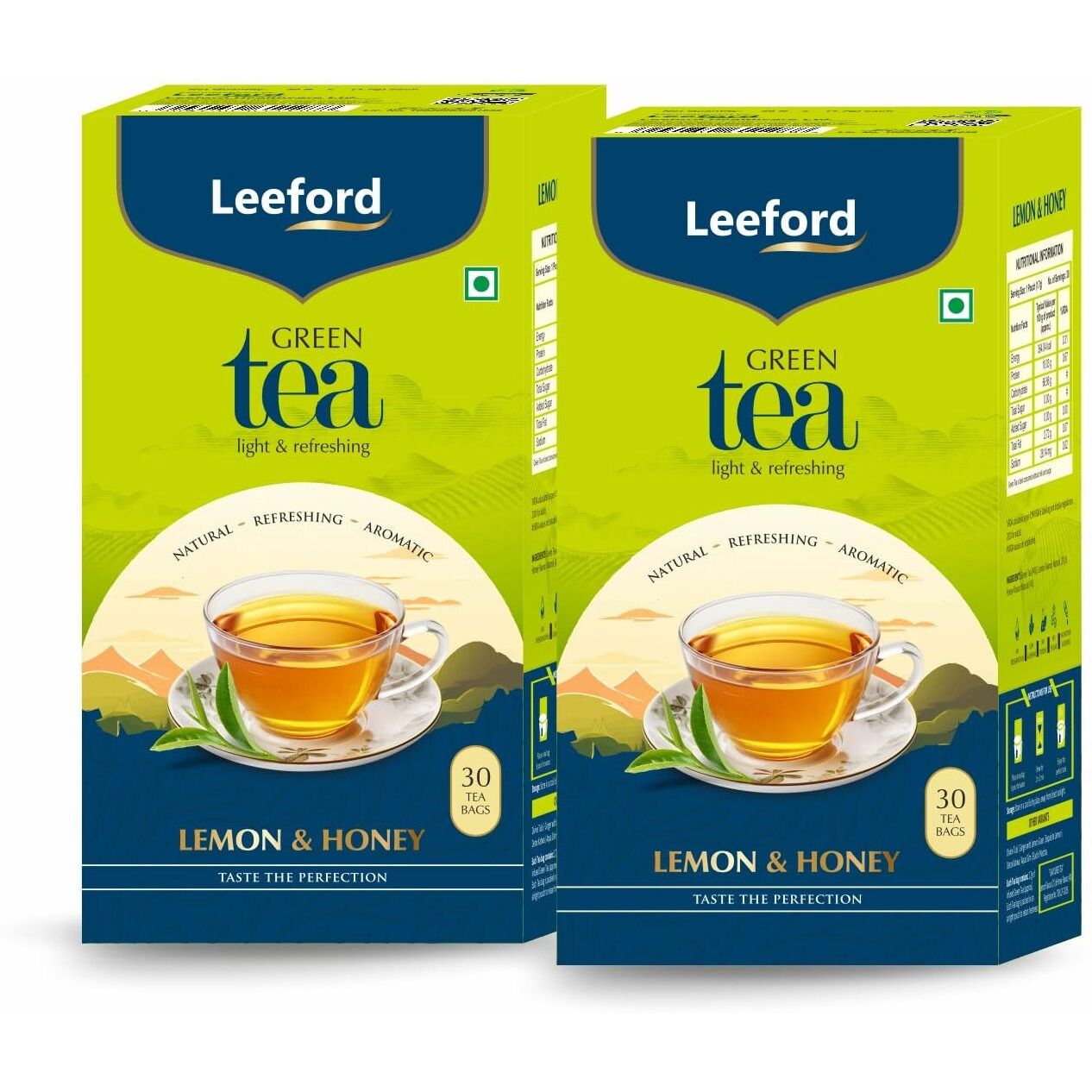 Leeford Lemon & Honey Green Tea, Pack Of 2 (30 Teabags Each) | Boosts Immunity & Metabolism | Zero Calories | Natural Source Of Anti-Oxidants