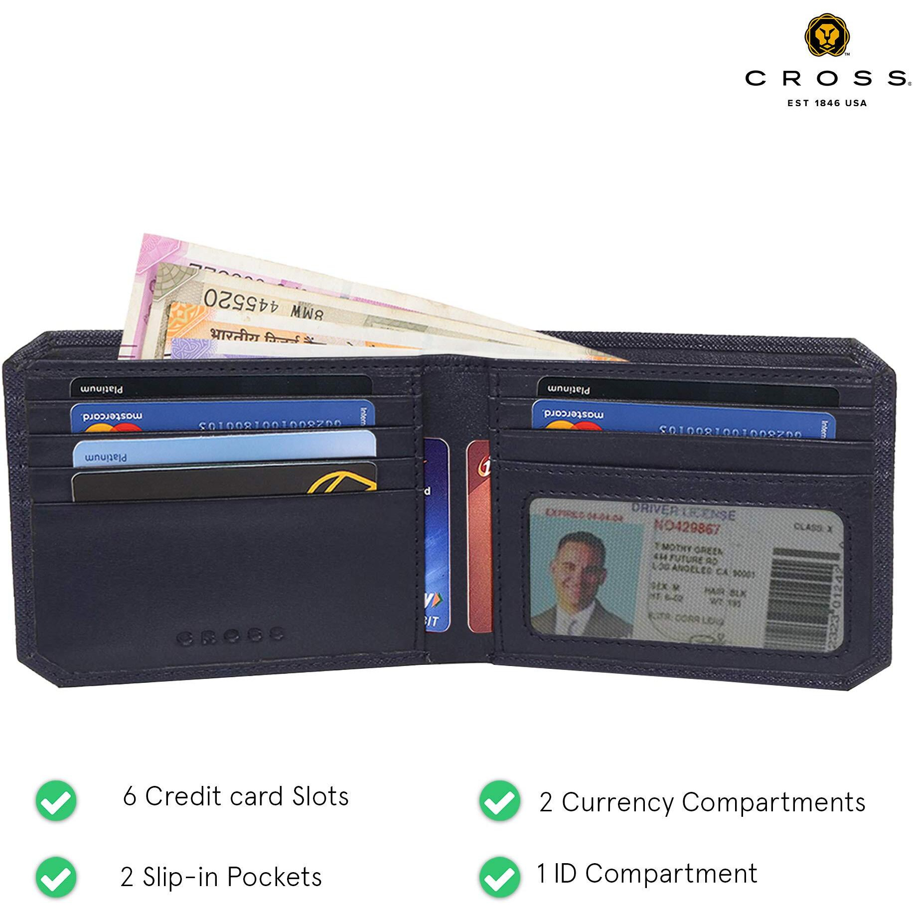 Cross Blue Men's Wallet Stylish Genuine Leather Wallets For Men Latest Gents Purse With Card Holder Compartment (Ac798555)