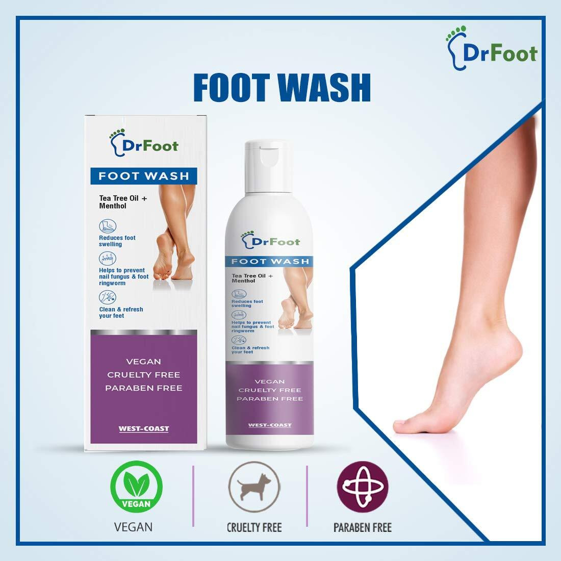 Dr Foot | Foot Wash | Foot Cleaner For Dead Skin | Tea Tree Oil | Menthol | Foot Care Product | Prevents Nail Fungus & Foot Ringworm | Refreshes Your Feet | 100Ml
