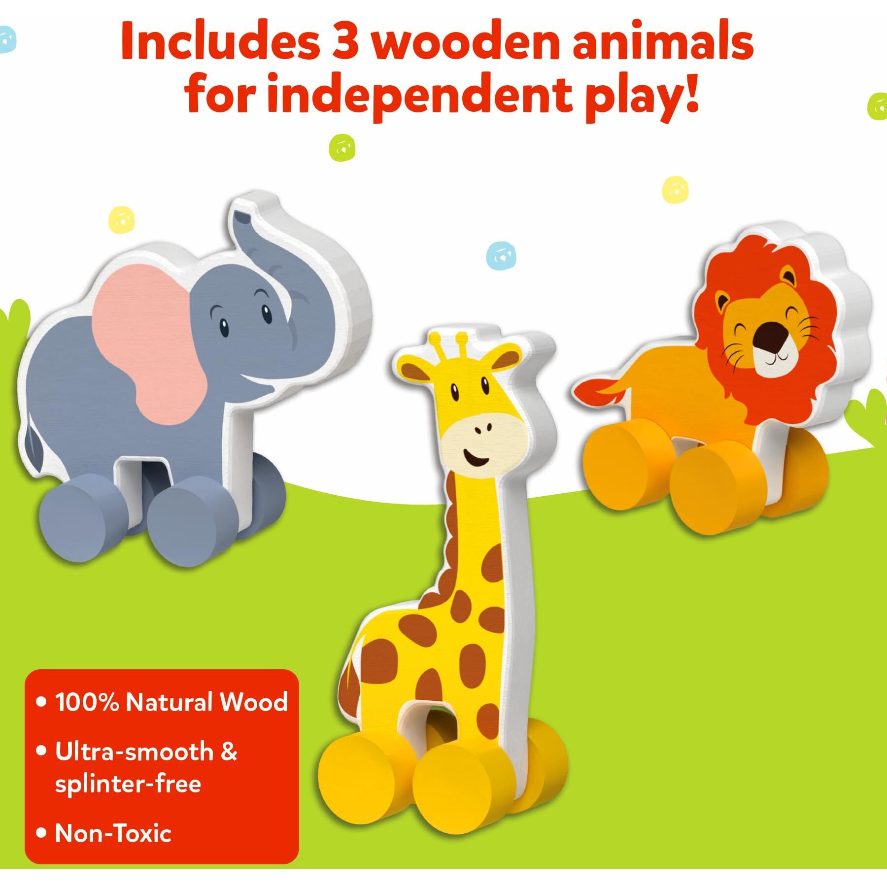 Skillmatics Wooden Animal Toys On Wheels, Imaginative Play For Toddlers, Educational Gifts For Infants 9 Months To 3 Years
